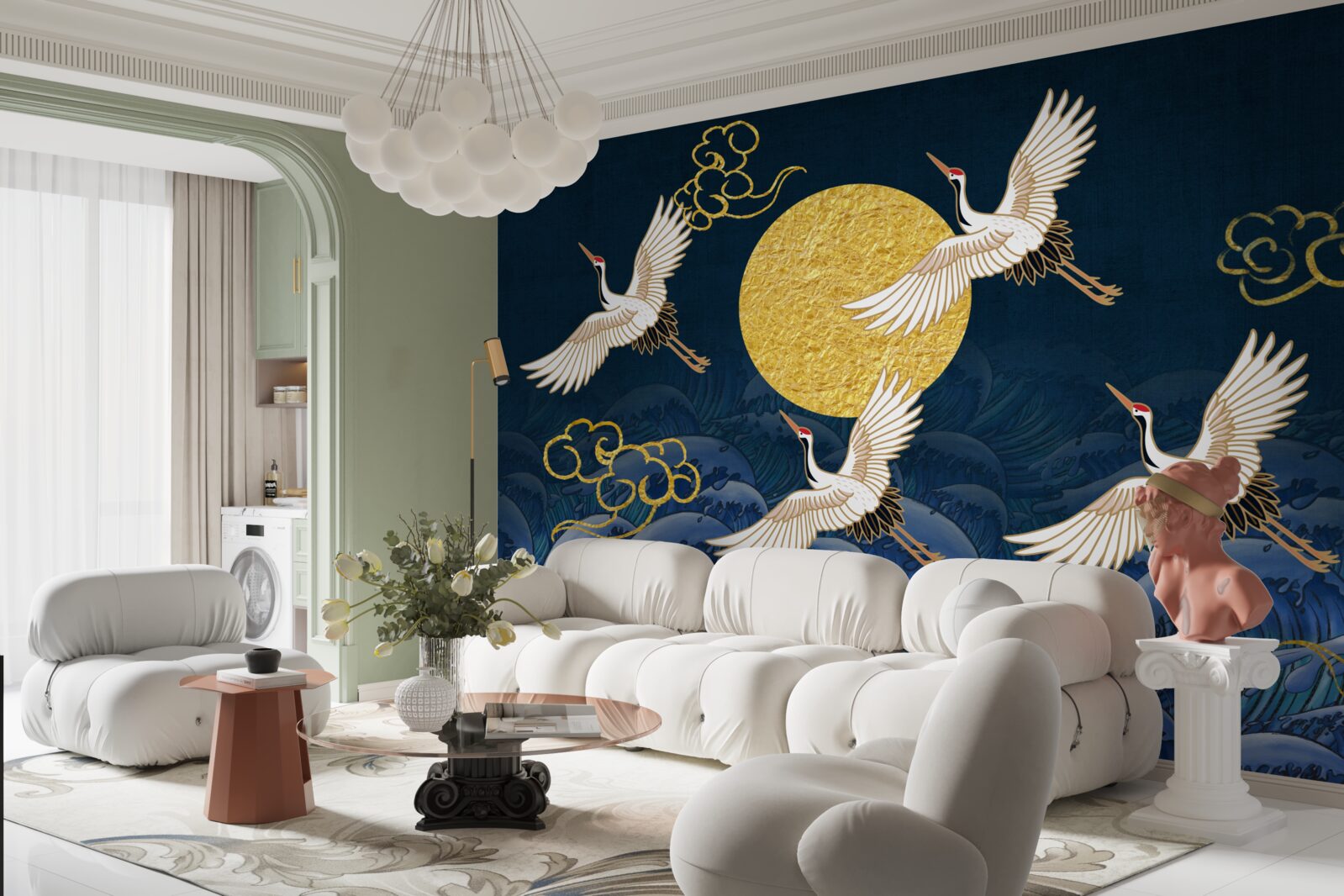 Fototapeta grupa żurawi kieruje się w stronę ich domu