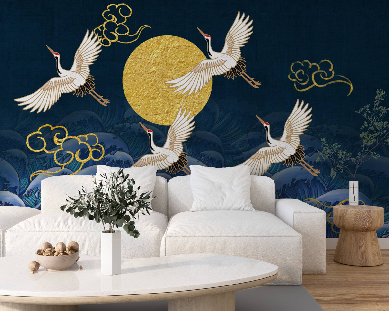 Fototapeta grupa żurawi kieruje się w stronę ich domu