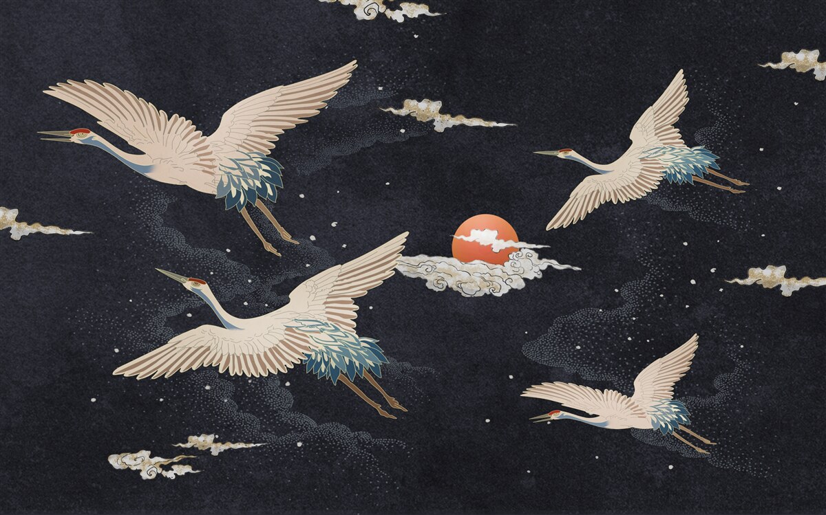 Fototapeta Żurawie odlatują w poszukiwaniu ciepła