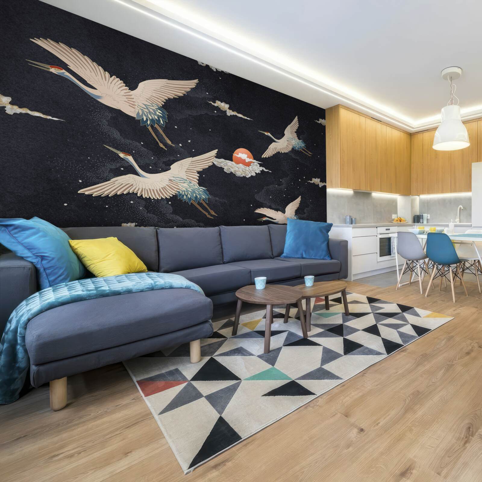 Fototapeta Żurawie odlatują w poszukiwaniu ciepła