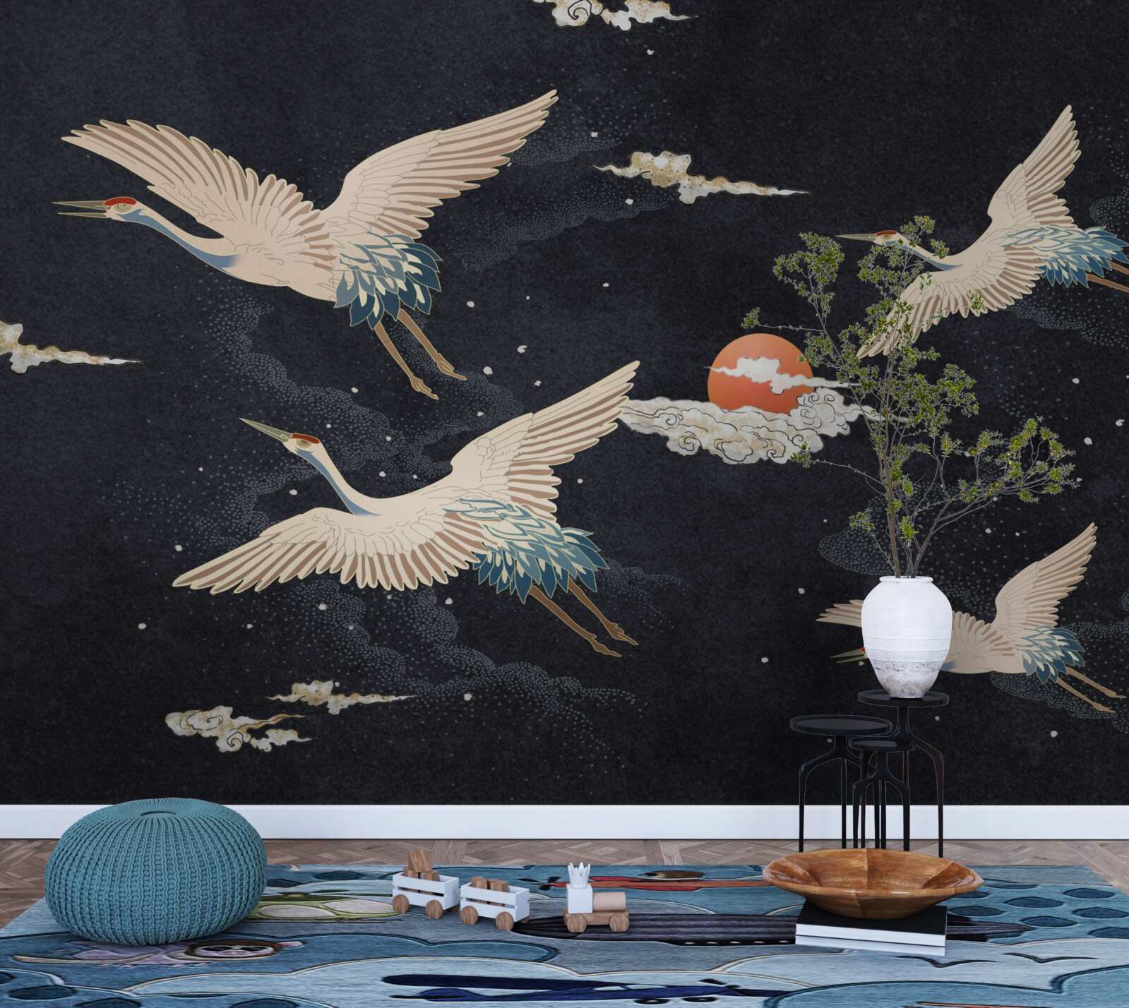 Fototapeta Żurawie odlatują w poszukiwaniu ciepła