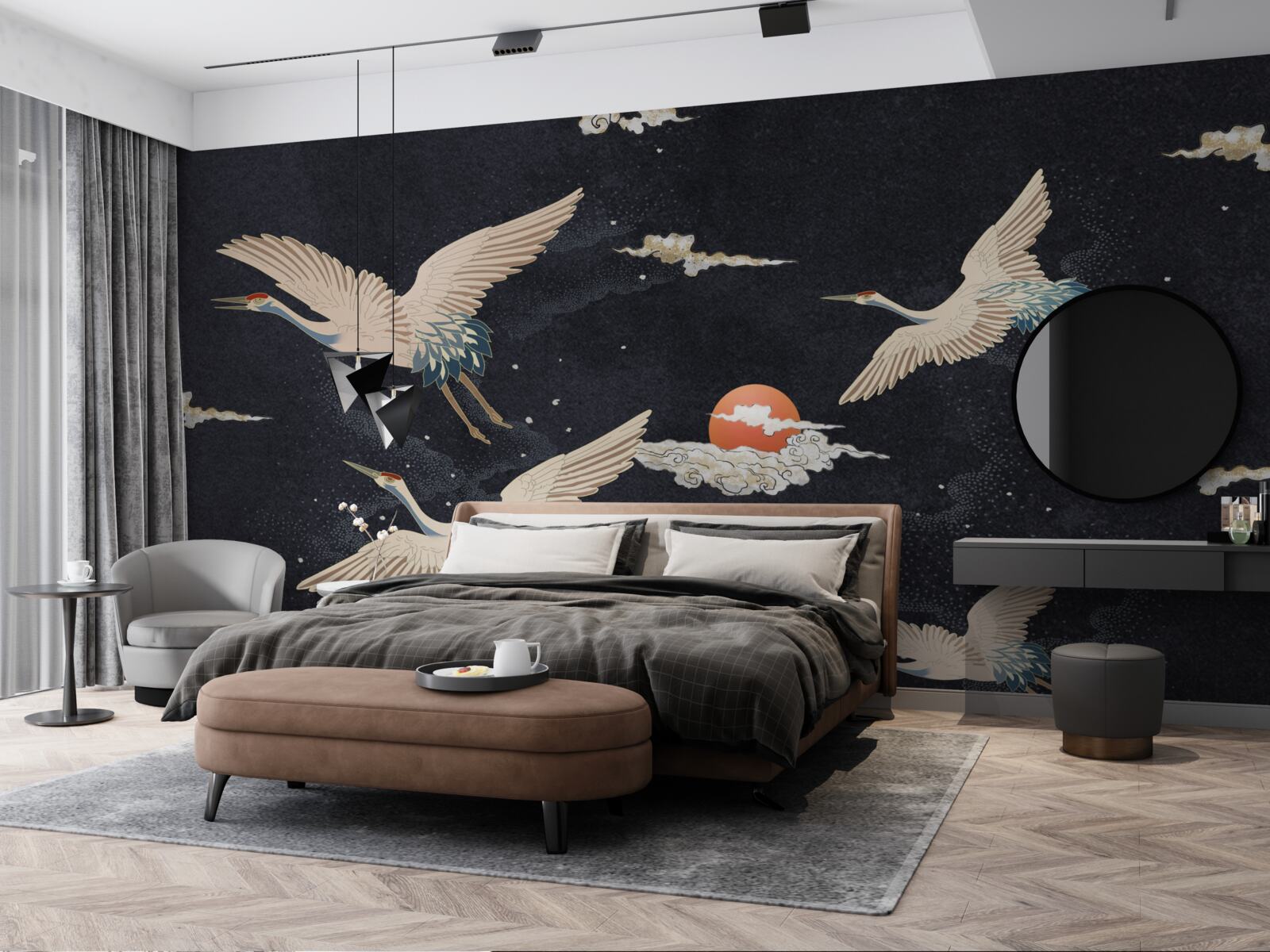 Fototapeta Żurawie odlatują w poszukiwaniu ciepła