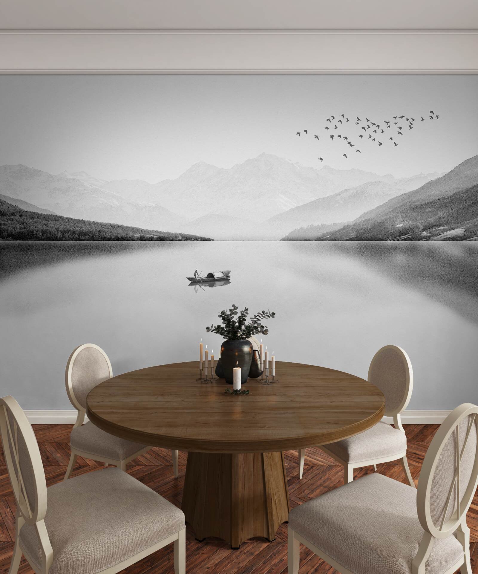 Fototapeta wędkarz w centrum spokojnego stawu