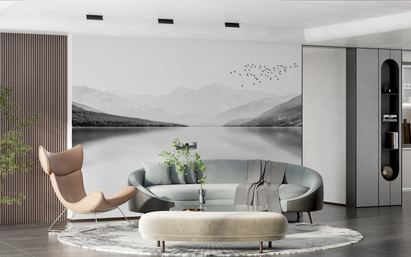 Fototapeta wędkarz w centrum spokojnego stawu