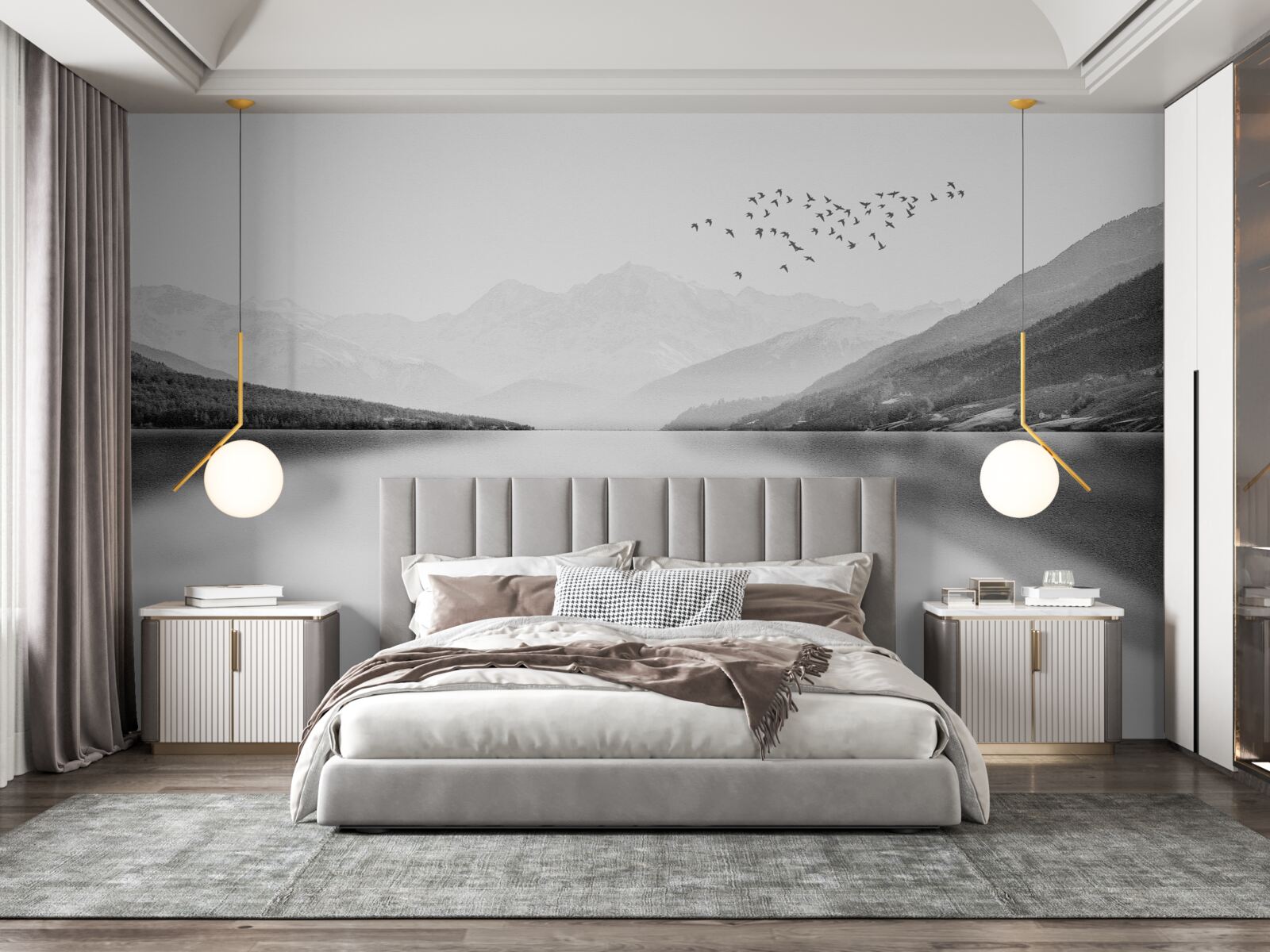 Fototapeta wędkarz w centrum spokojnego stawu