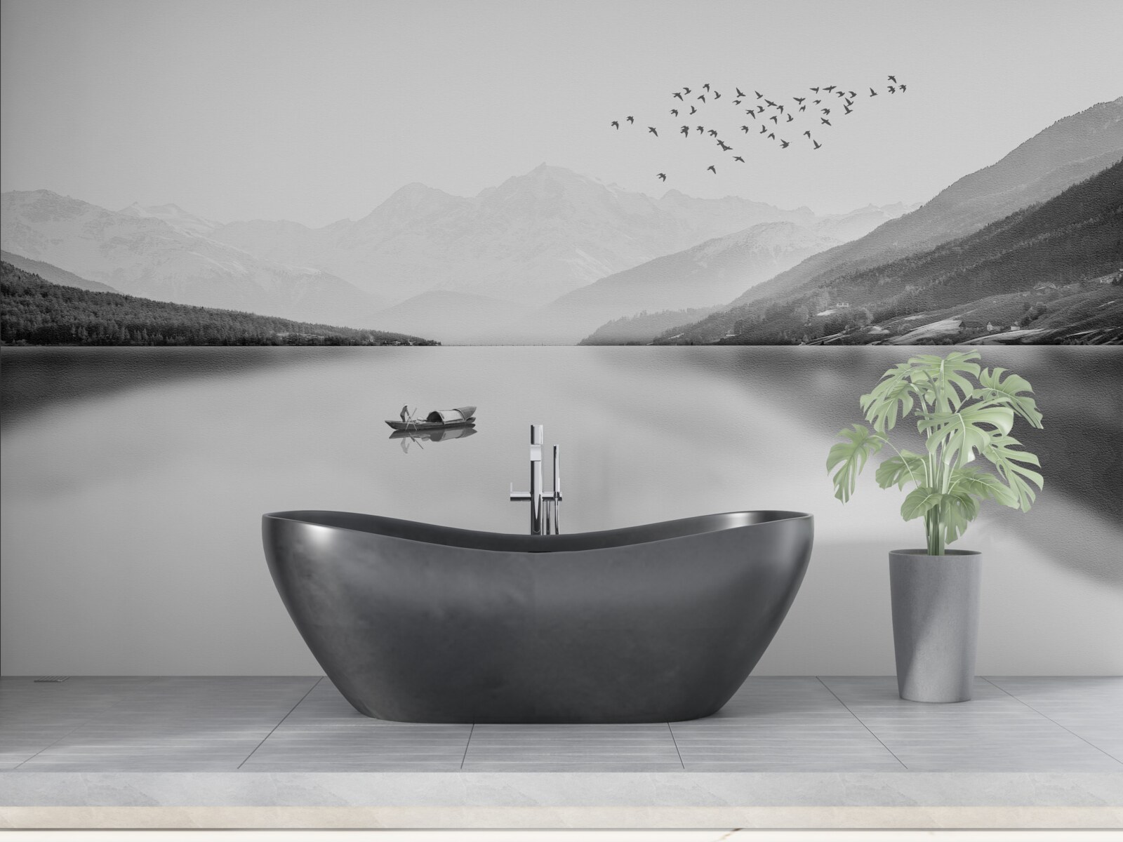 Fototapeta wędkarz w centrum spokojnego stawu