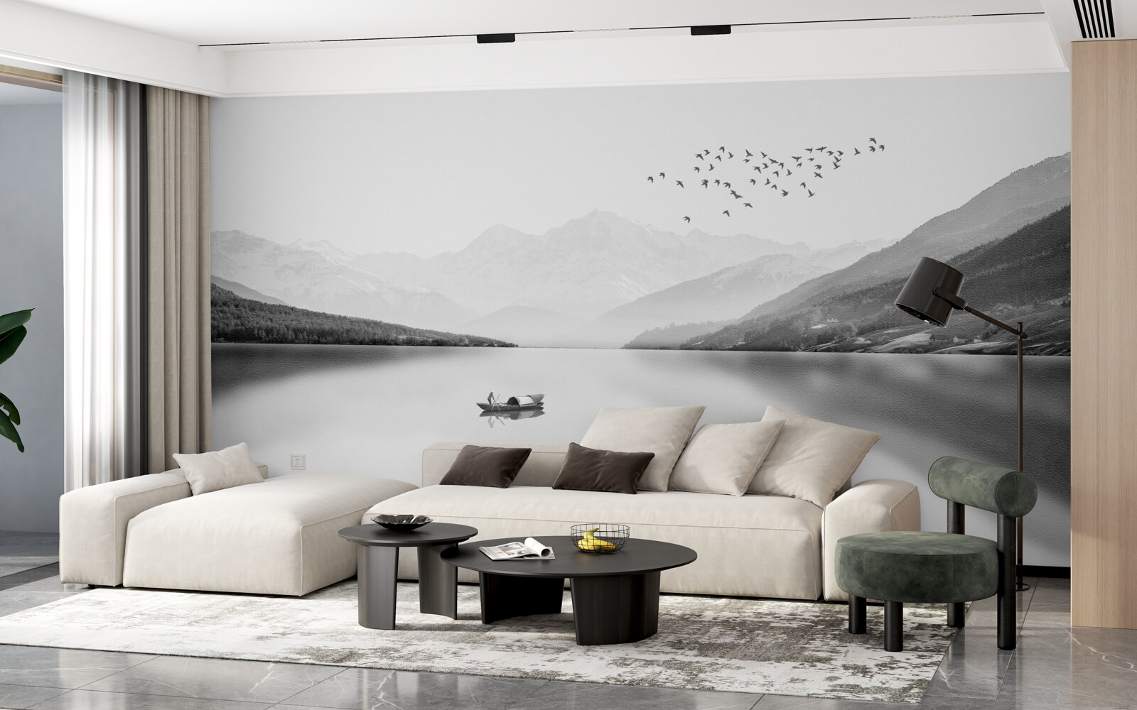 Fototapeta wędkarz w centrum spokojnego stawu