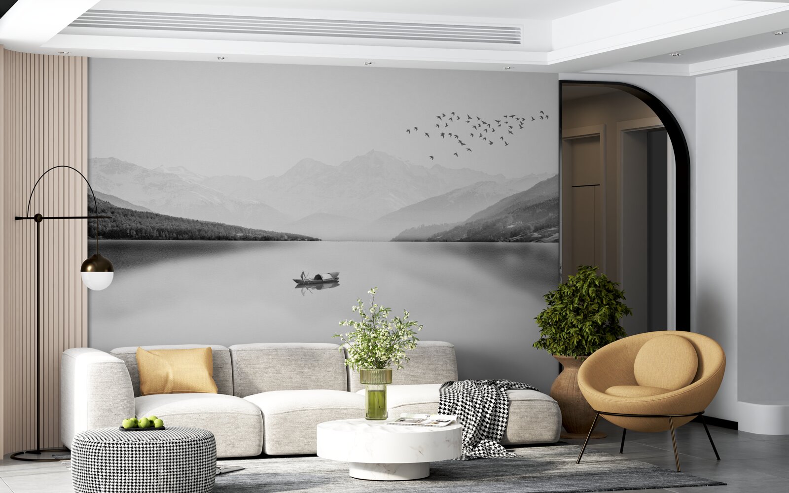 Fototapeta wędkarz w centrum spokojnego stawu