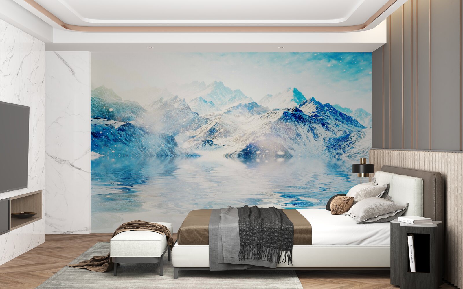 Fototapeta ranek spowity zimnem, na zamarzniętym jeziorze