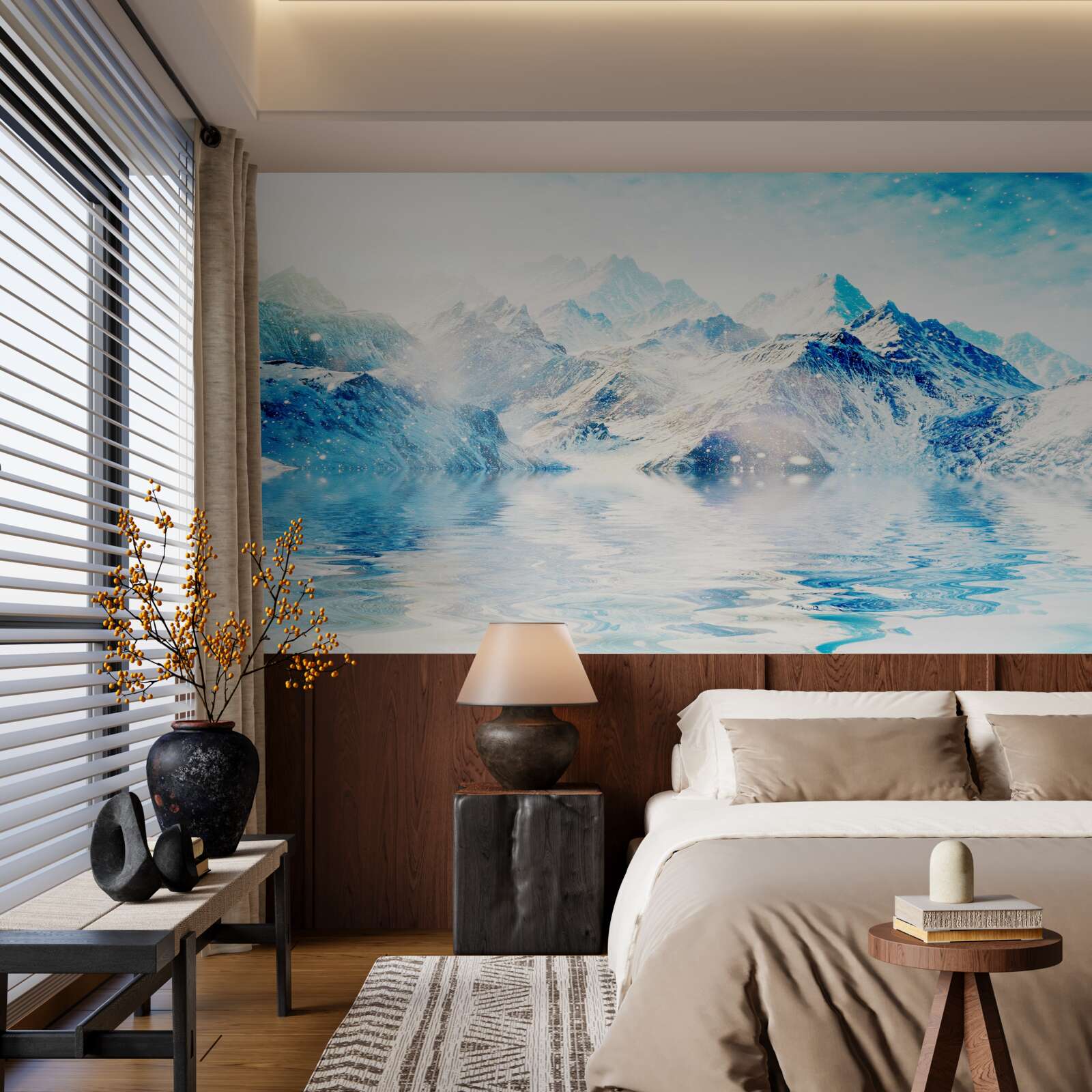 Fototapeta ranek spowity zimnem, na zamarzniętym jeziorze