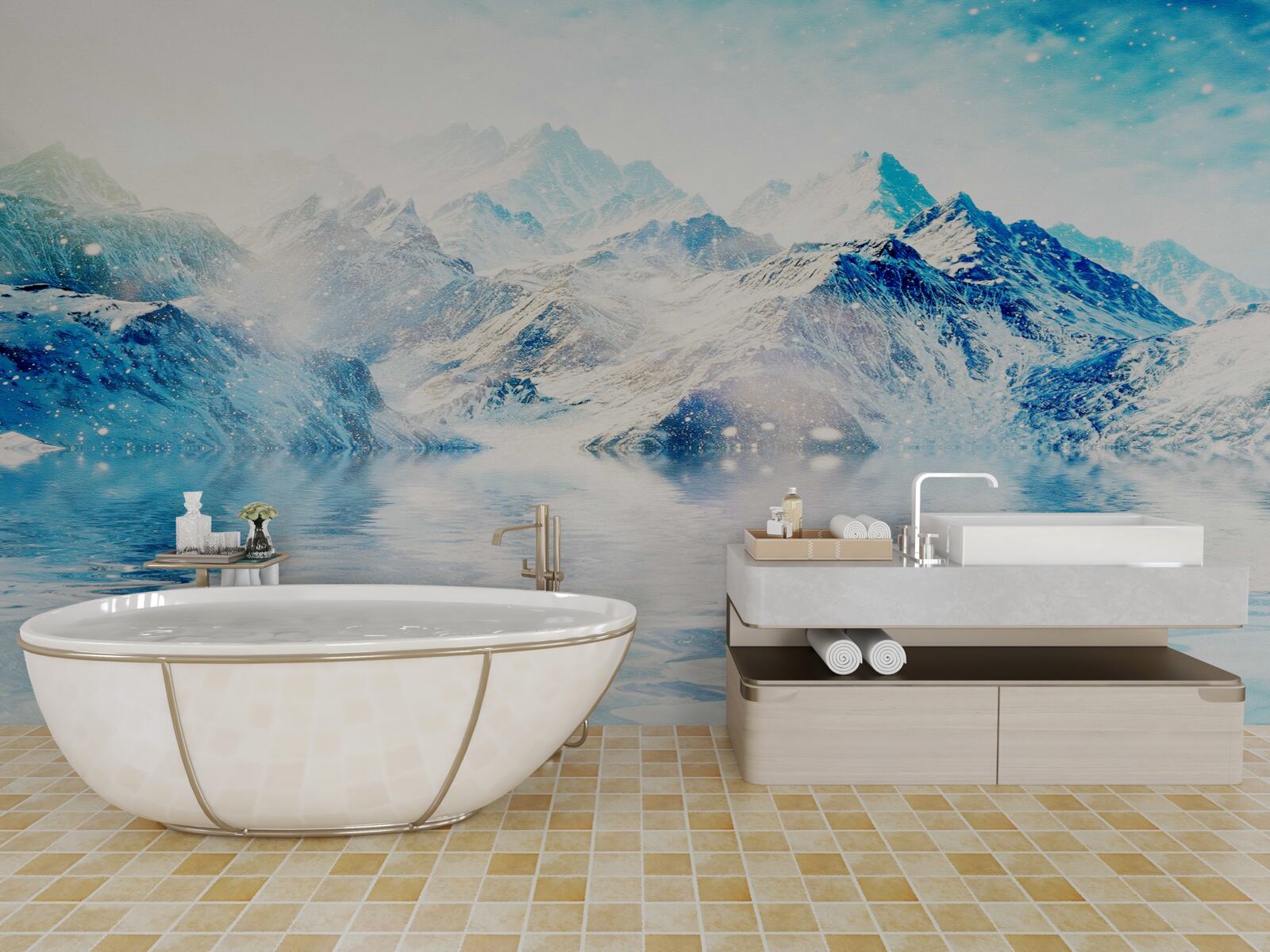 Fototapeta ranek spowity zimnem, na zamarzniętym jeziorze