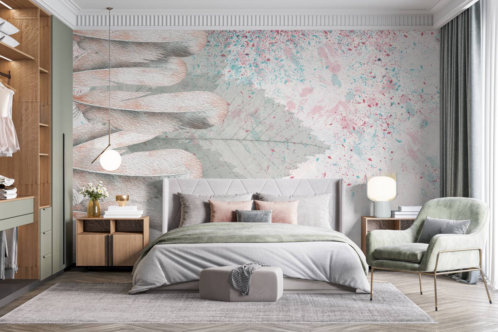 Fototapeta modrzewiowe pióra i liście