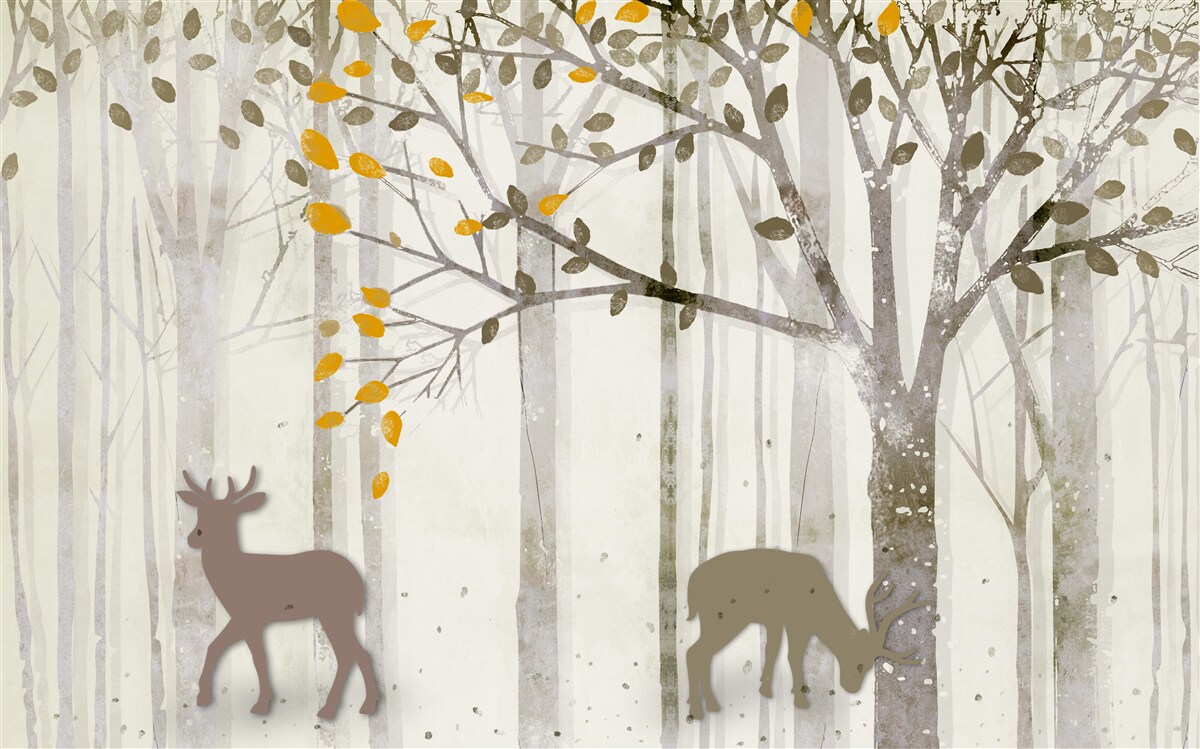 Fototapeta jesienny las, pełen piękna, jest domem dla jeleni