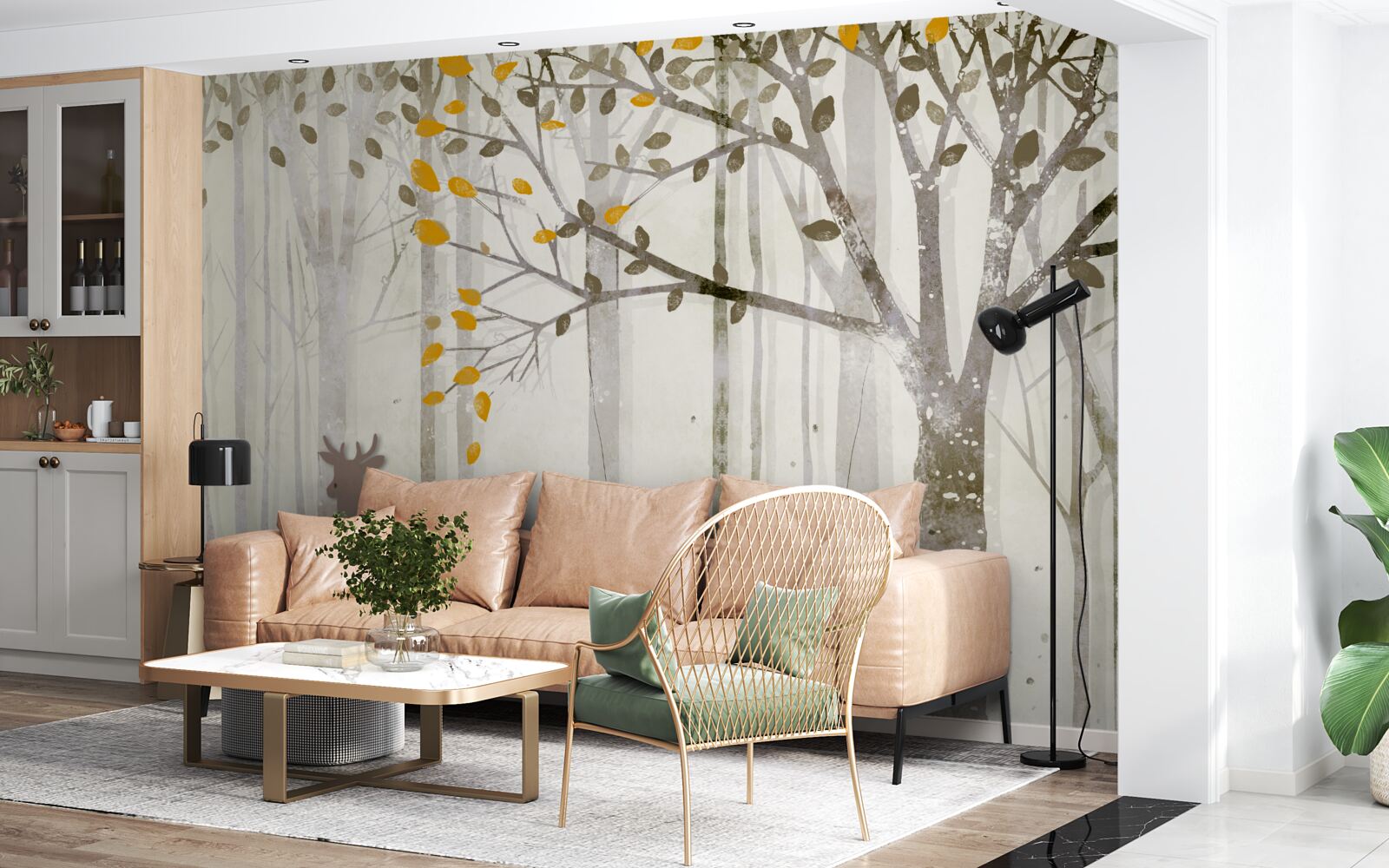 Fototapeta jesienny las, pełen piękna, jest domem dla jeleni