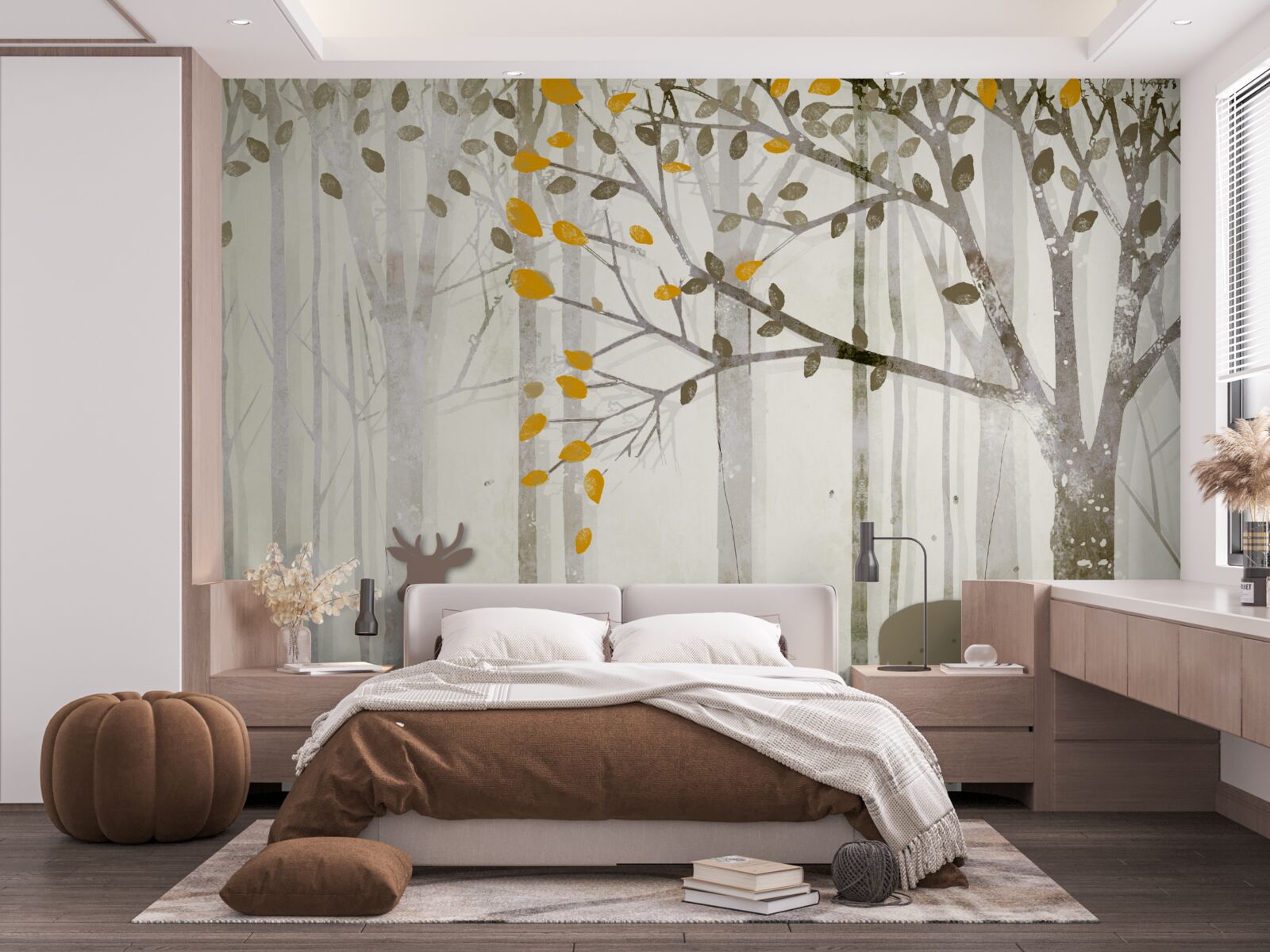 Fototapeta jesienny las, pełen piękna, jest domem dla jeleni