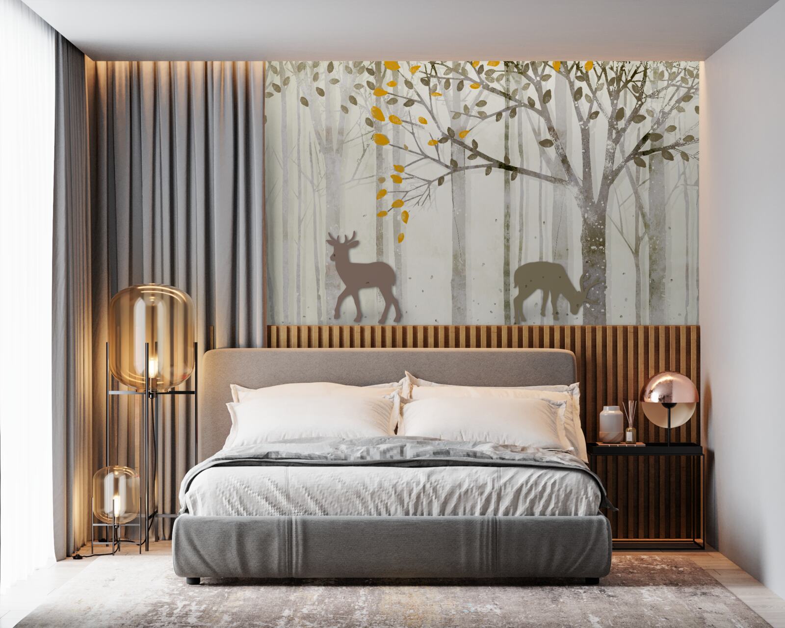 Fototapeta jesienny las, pełen piękna, jest domem dla jeleni