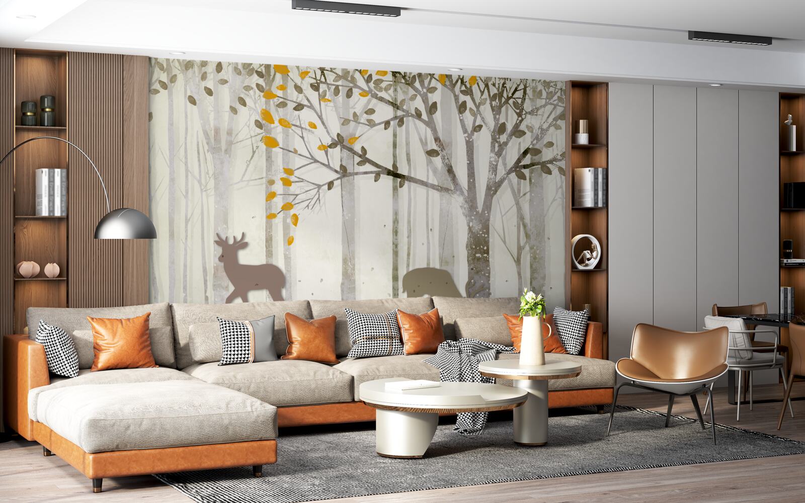 Fototapeta jesienny las, pełen piękna, jest domem dla jeleni