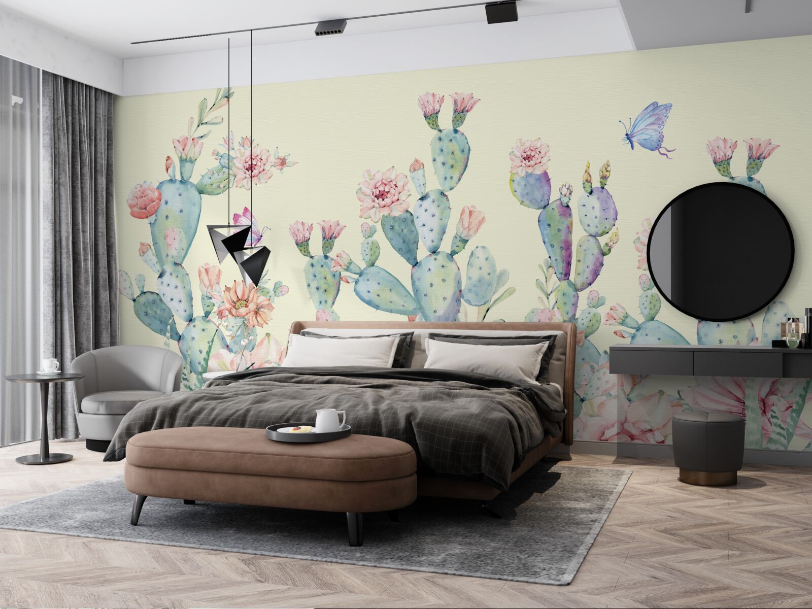 Fototapeta delikatne kaktusy akwarelowe