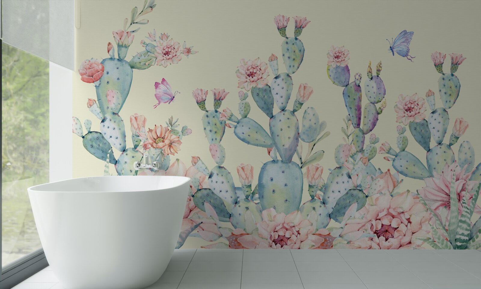 Fototapeta delikatne kaktusy akwarelowe