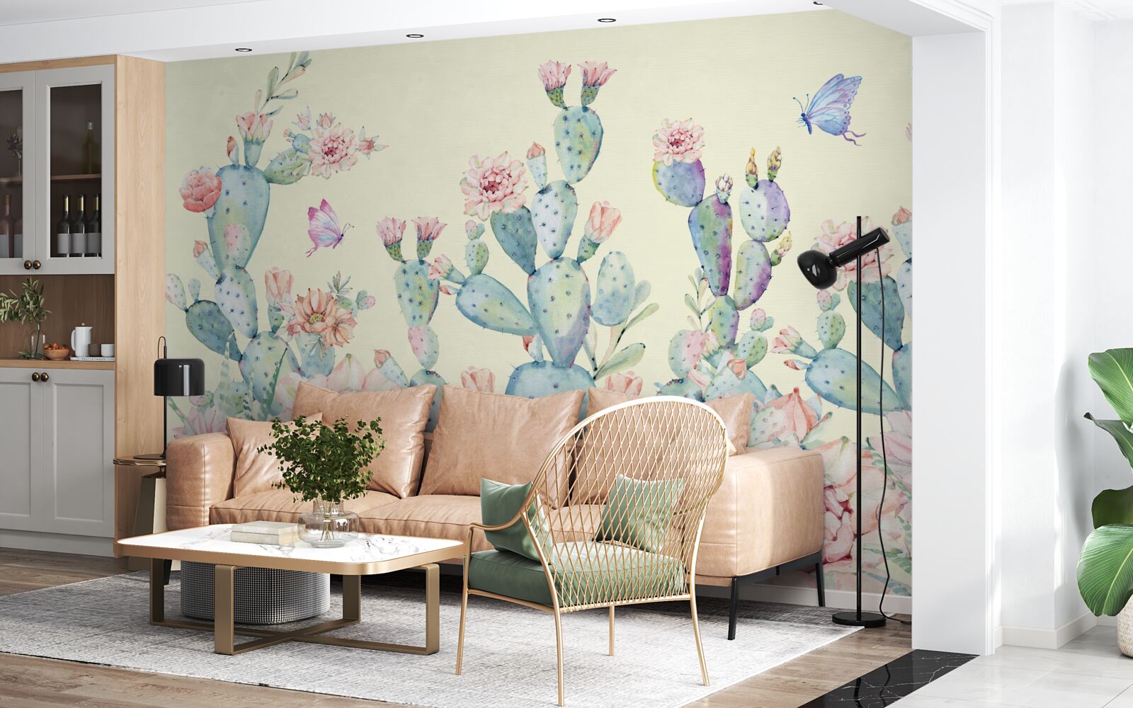 Fototapeta delikatne kaktusy akwarelowe