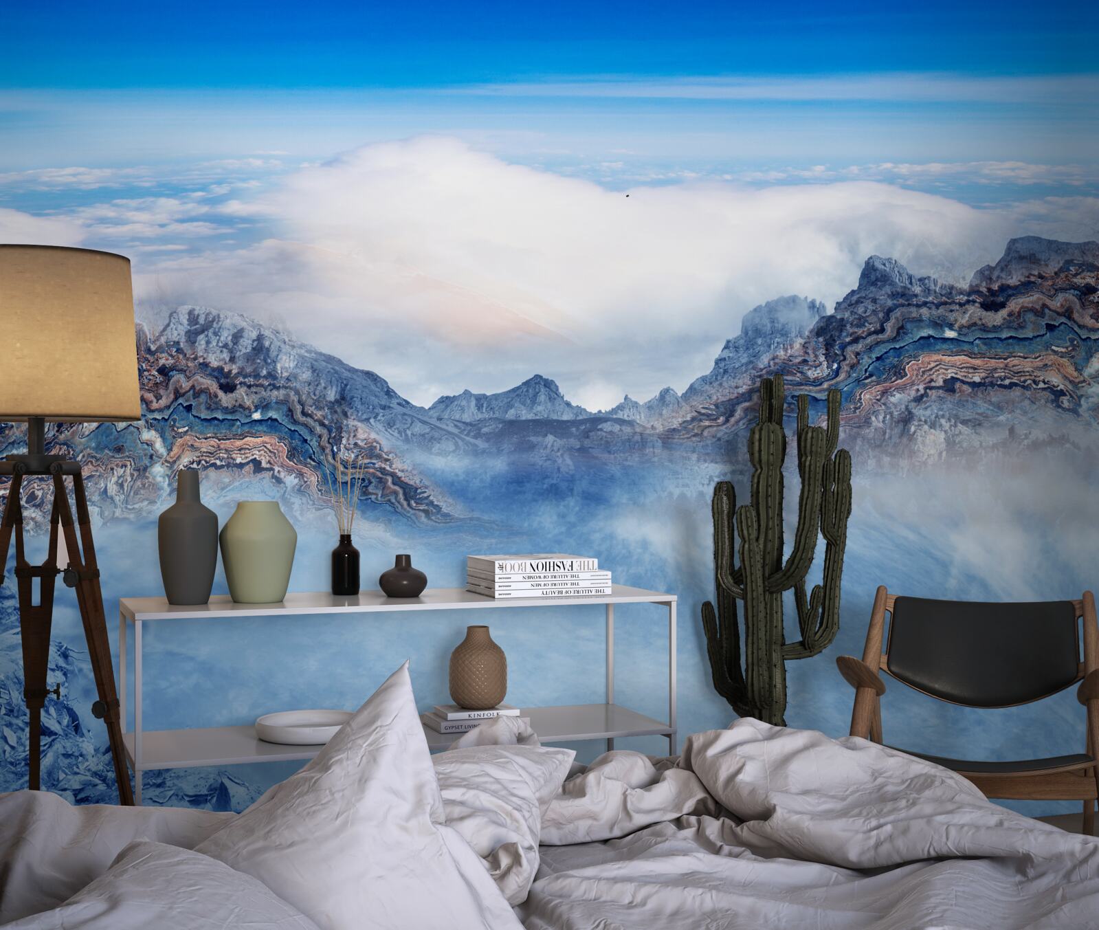 Fototapeta skaliste szczyty spowija gęsta mgła