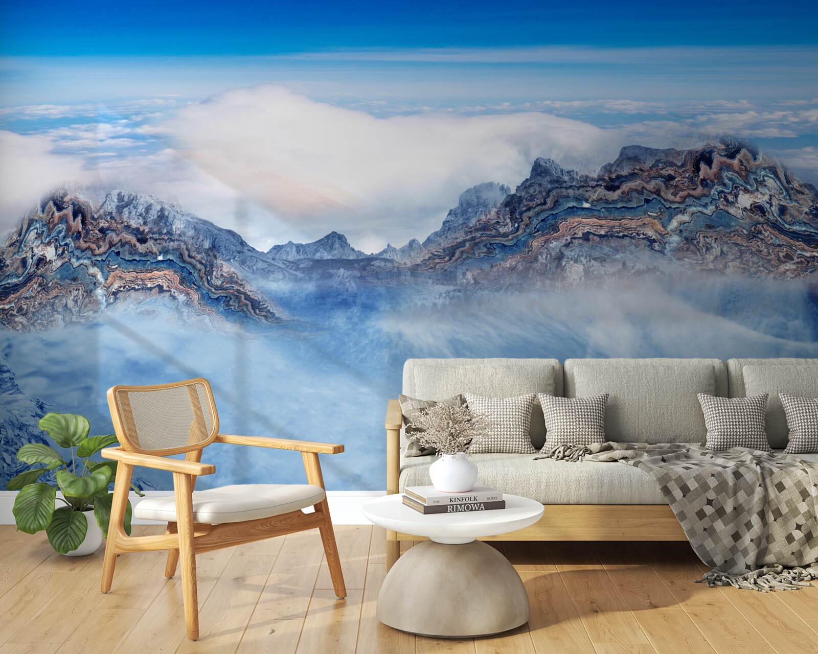 Fototapeta skaliste szczyty spowija gęsta mgła