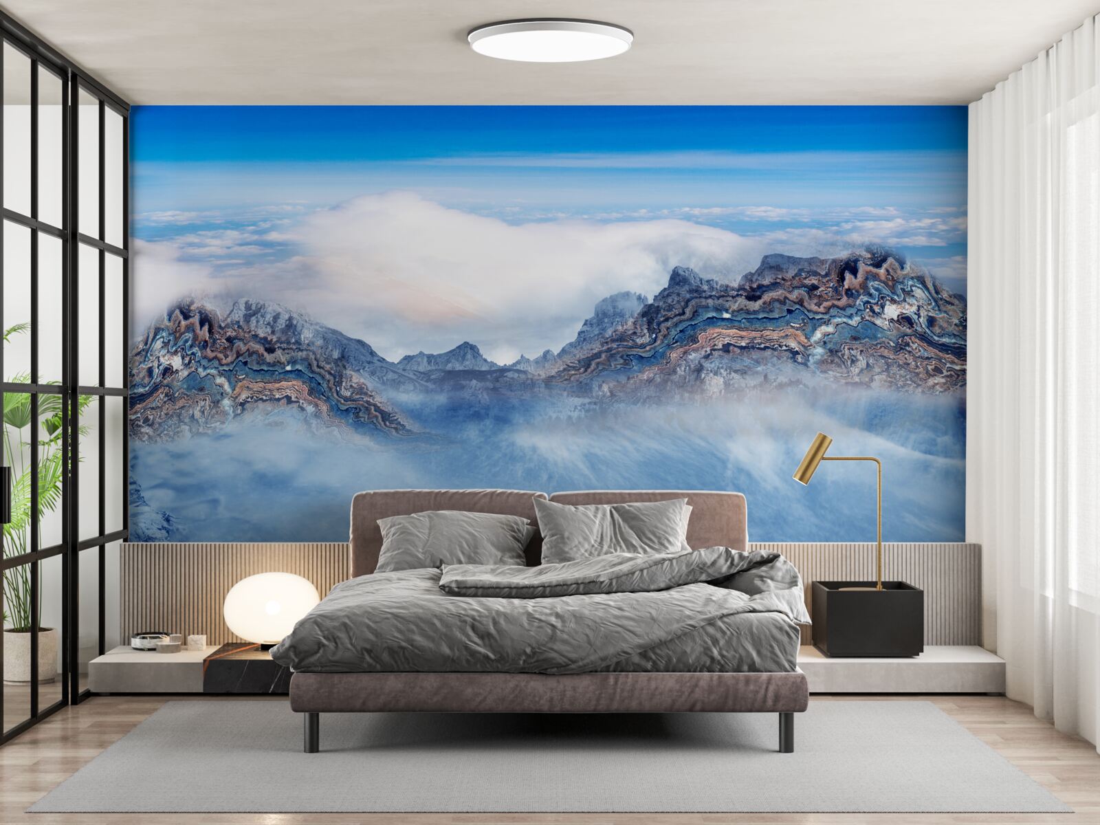 Fototapeta skaliste szczyty spowija gęsta mgła