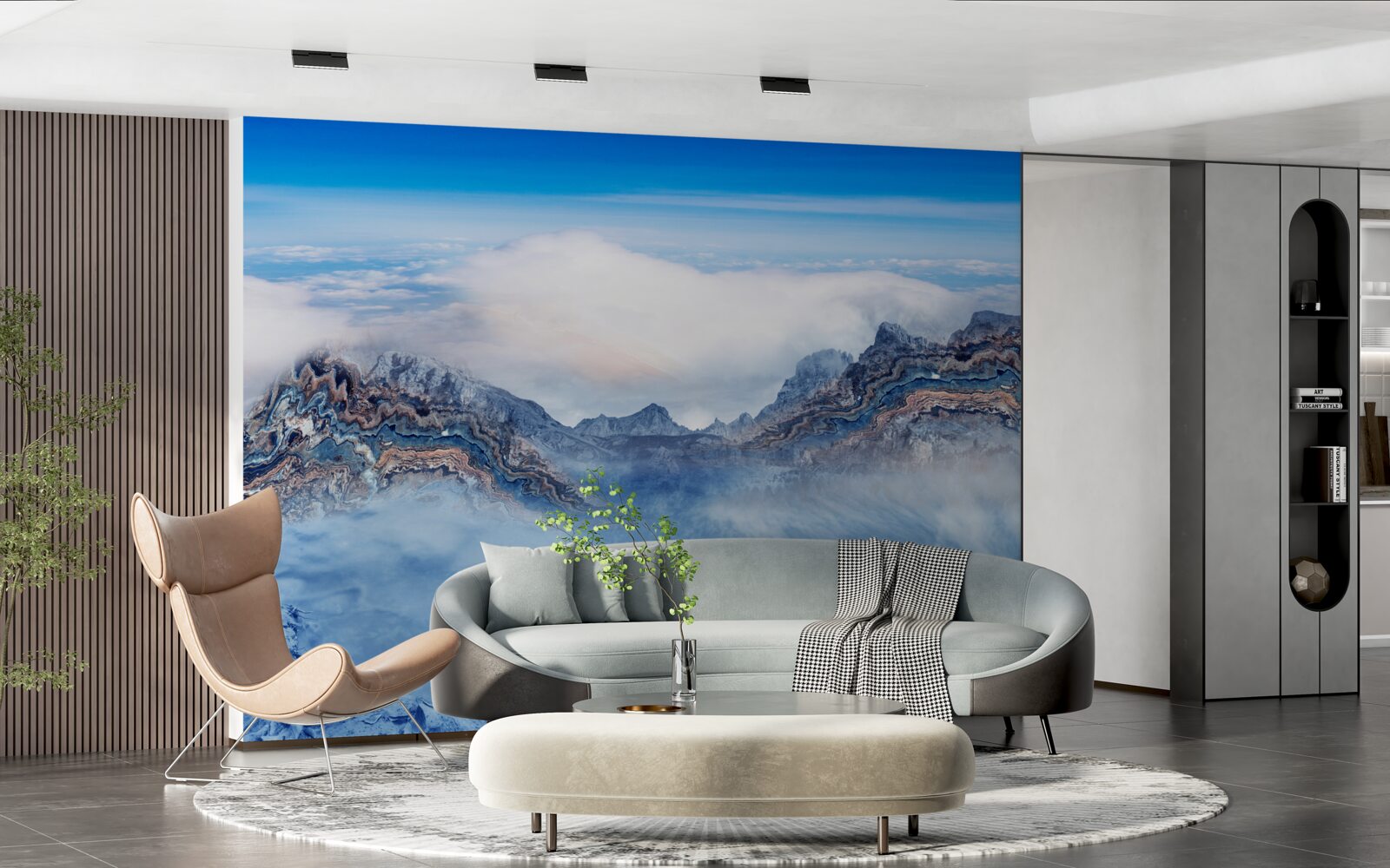 Fototapeta skaliste szczyty spowija gęsta mgła