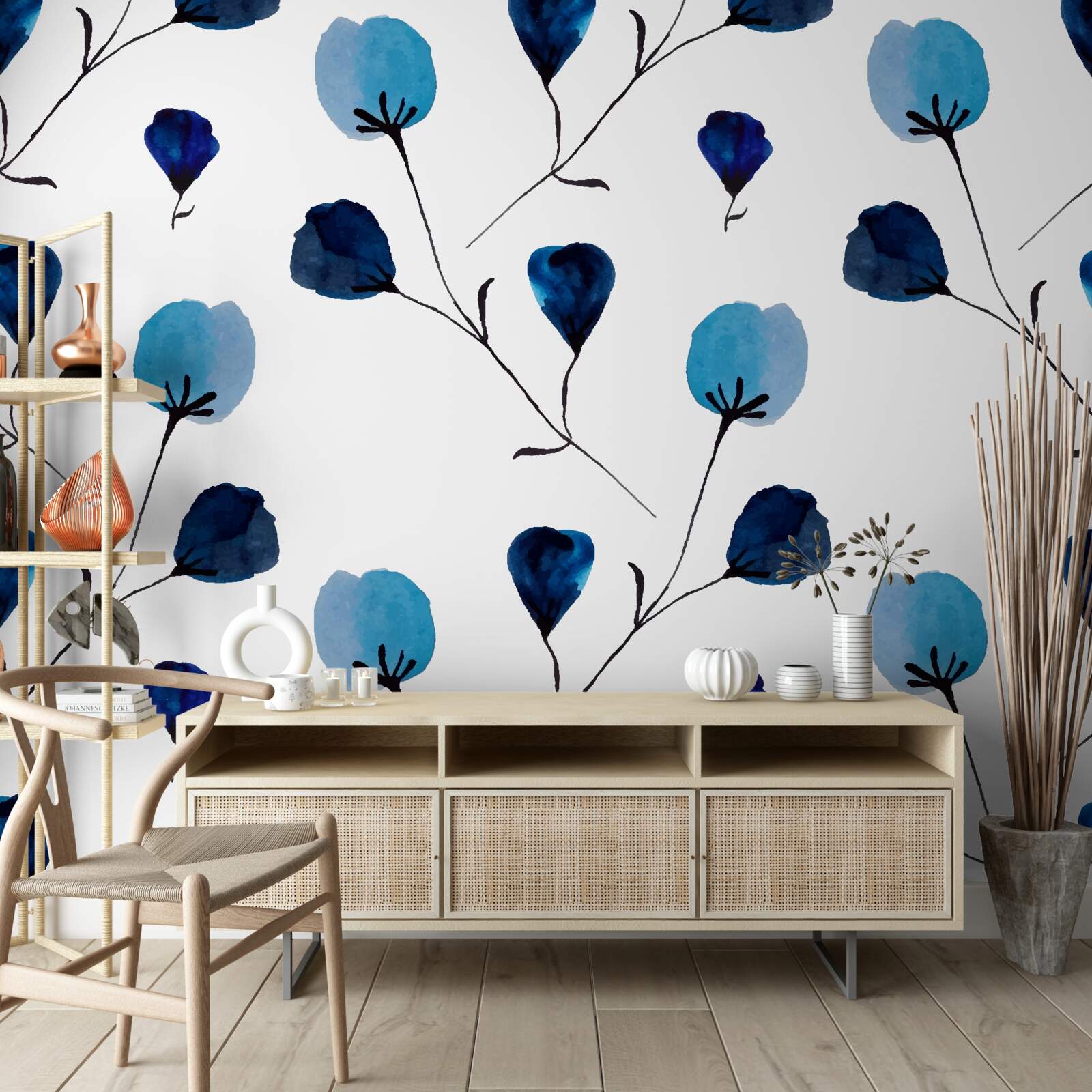 Fototapeta niebieskie bawełniane kwiaty