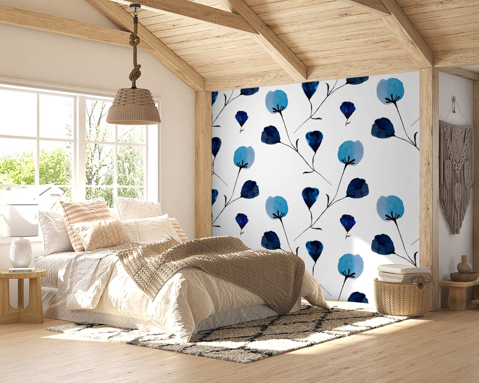 Fototapeta niebieskie bawełniane kwiaty