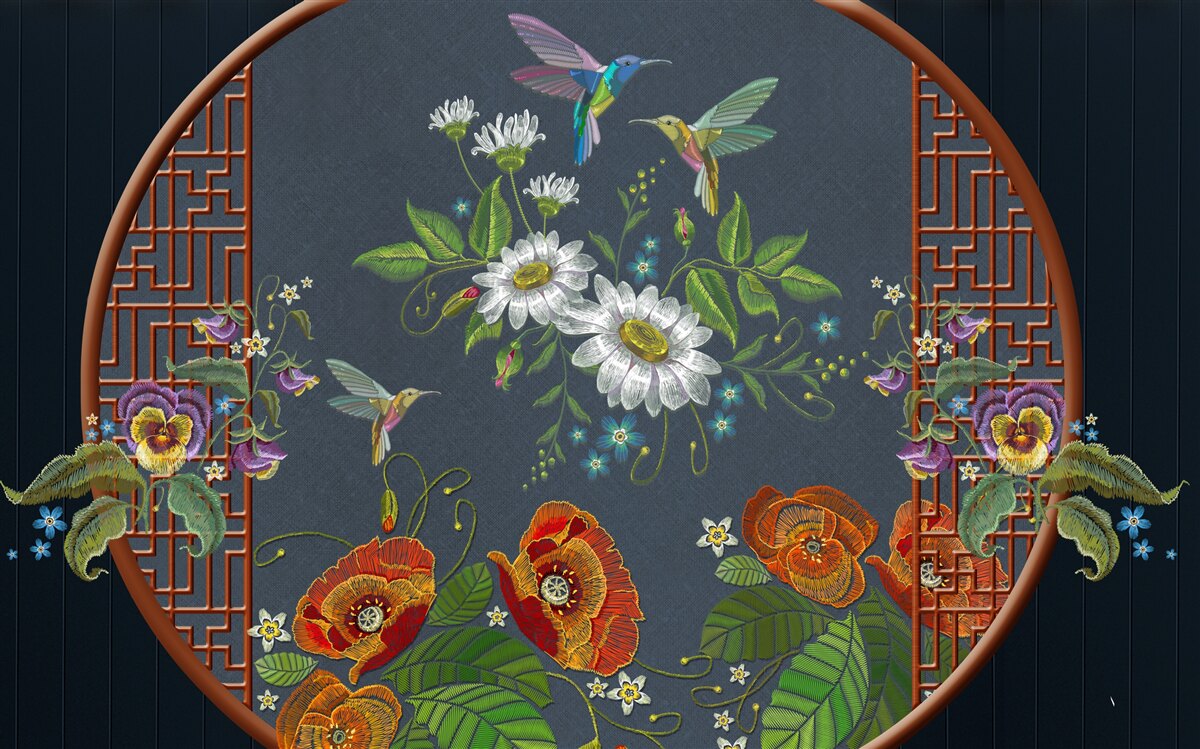 Fototapeta panel z kwiatami i kolibrów