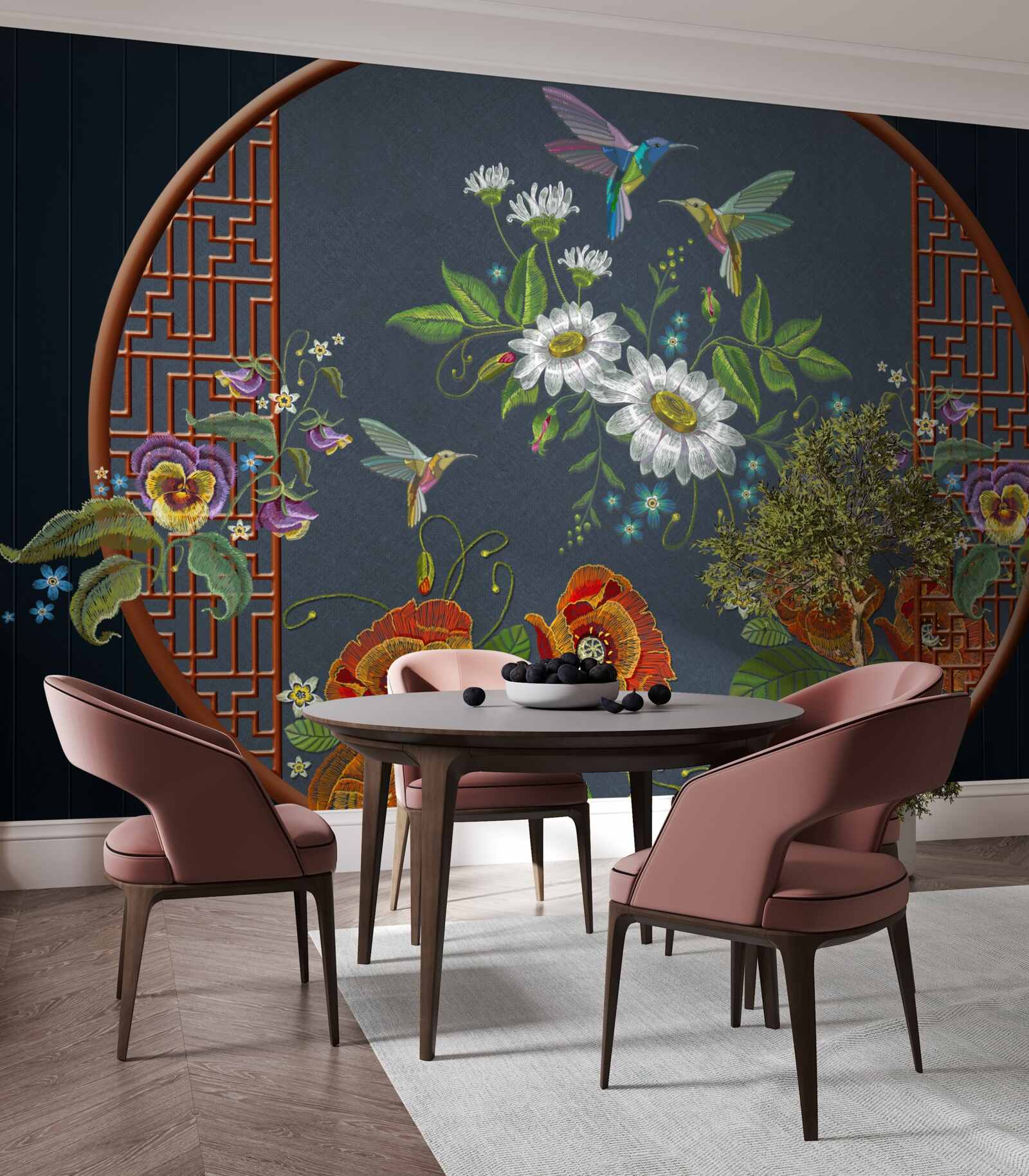 Fototapeta panel z kwiatami i kolibrów