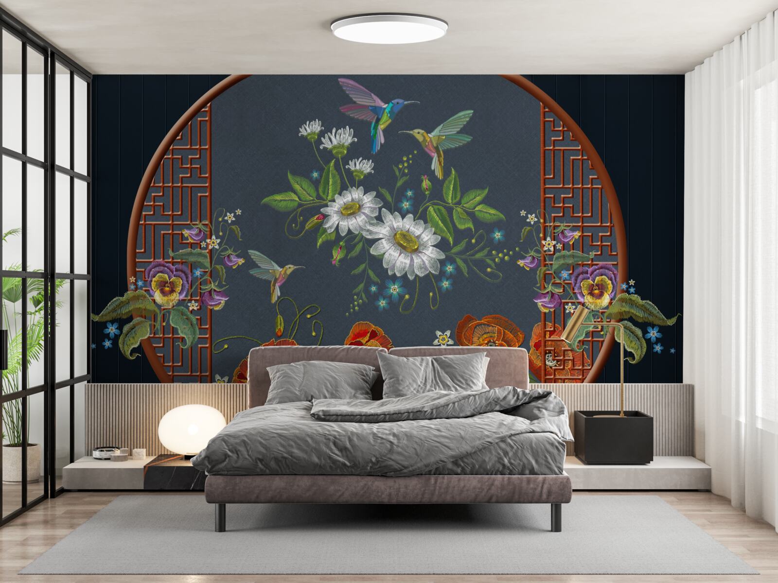 Fototapeta panel z kwiatami i kolibrów