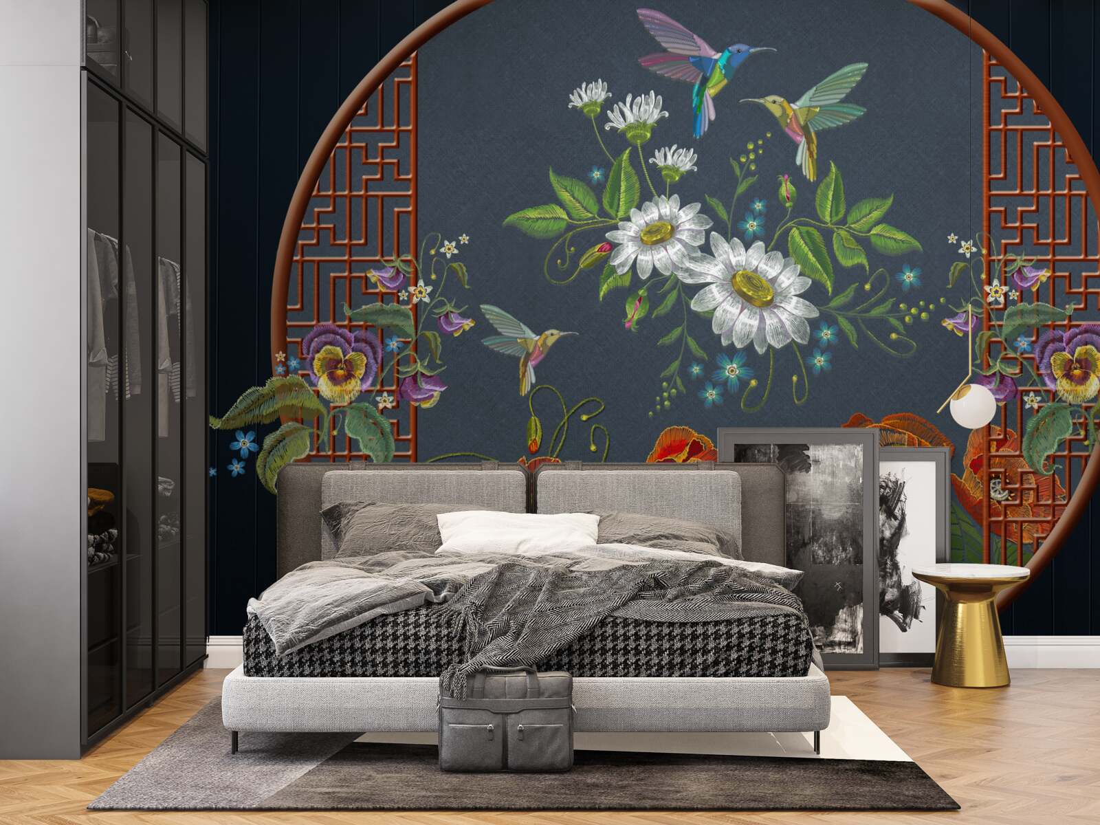 Fototapeta panel z kwiatami i kolibrów