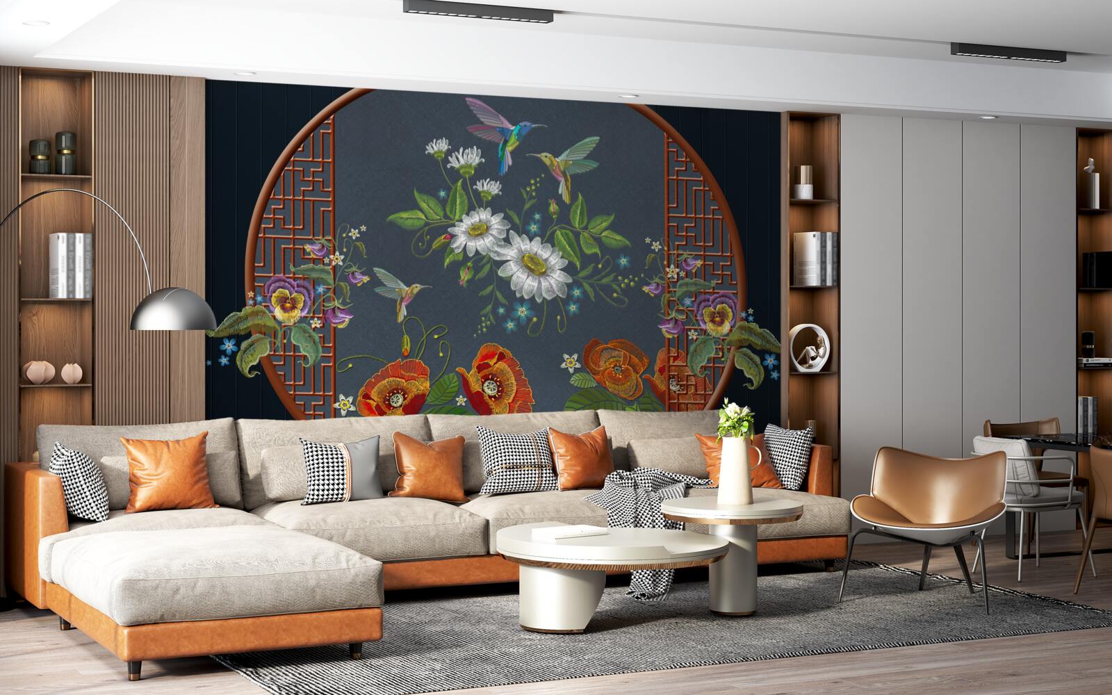 Fototapeta panel z kwiatami i kolibrów