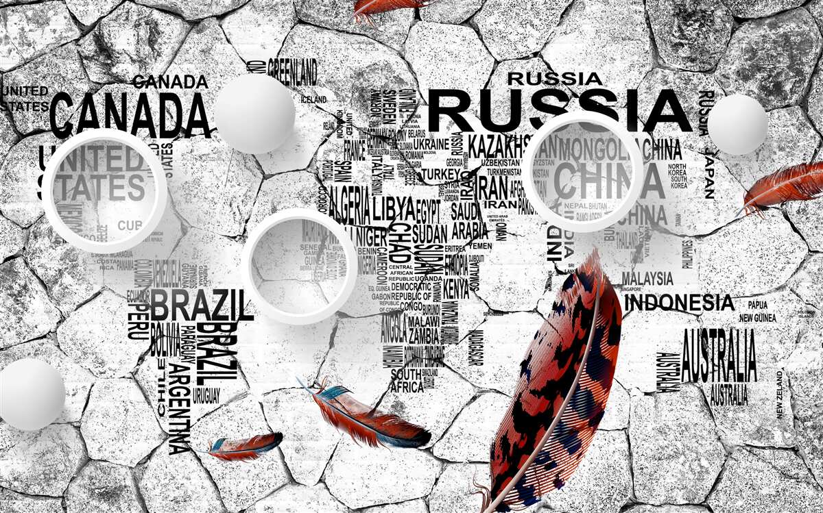 Fototapeta pióra i nazwy krajów