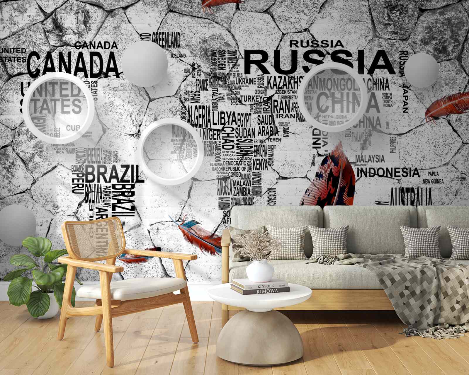 Fototapeta pióra i nazwy krajów