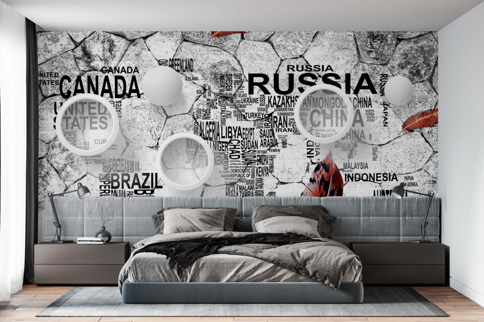 Fototapeta pióra i nazwy krajów