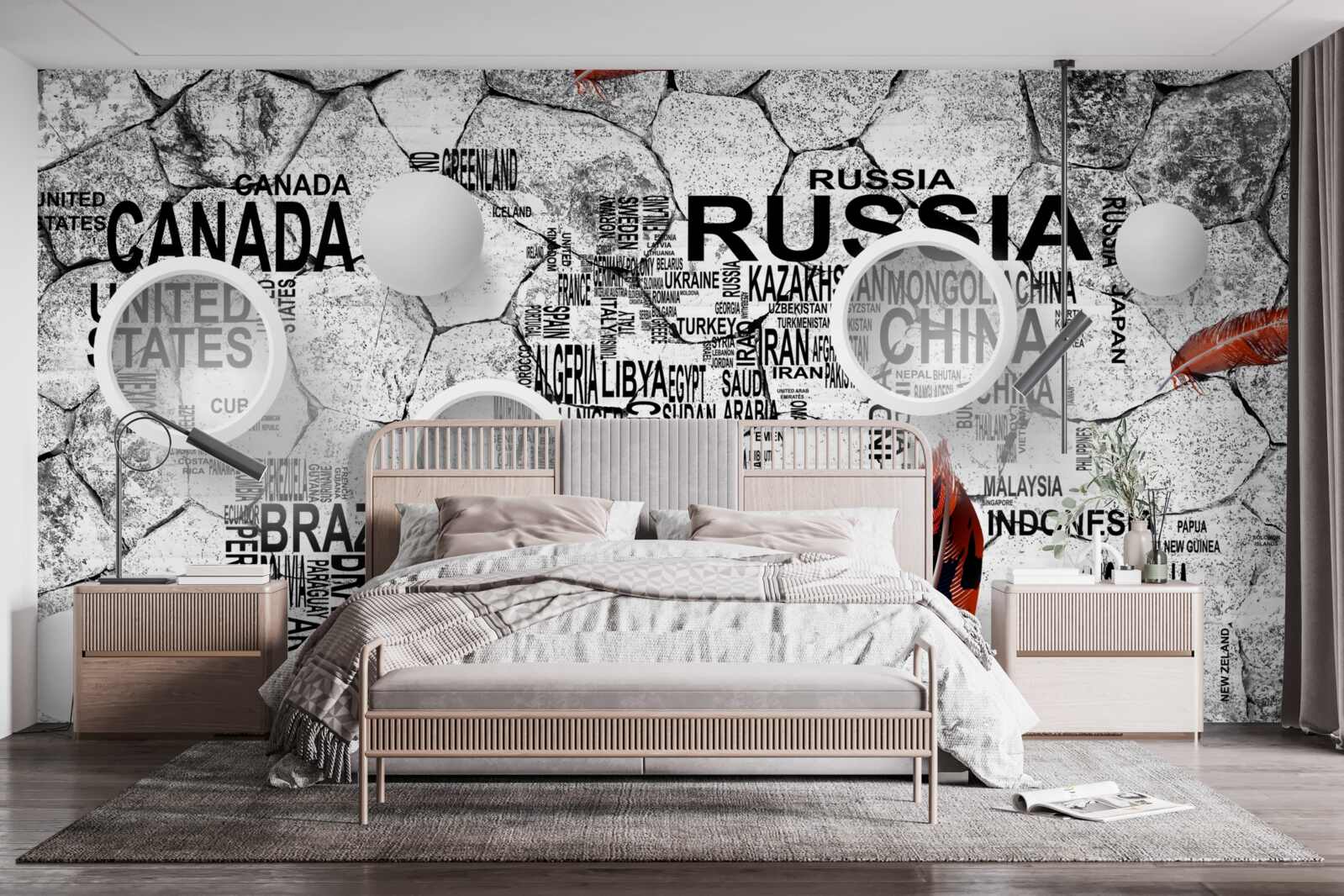 Fototapeta pióra i nazwy krajów