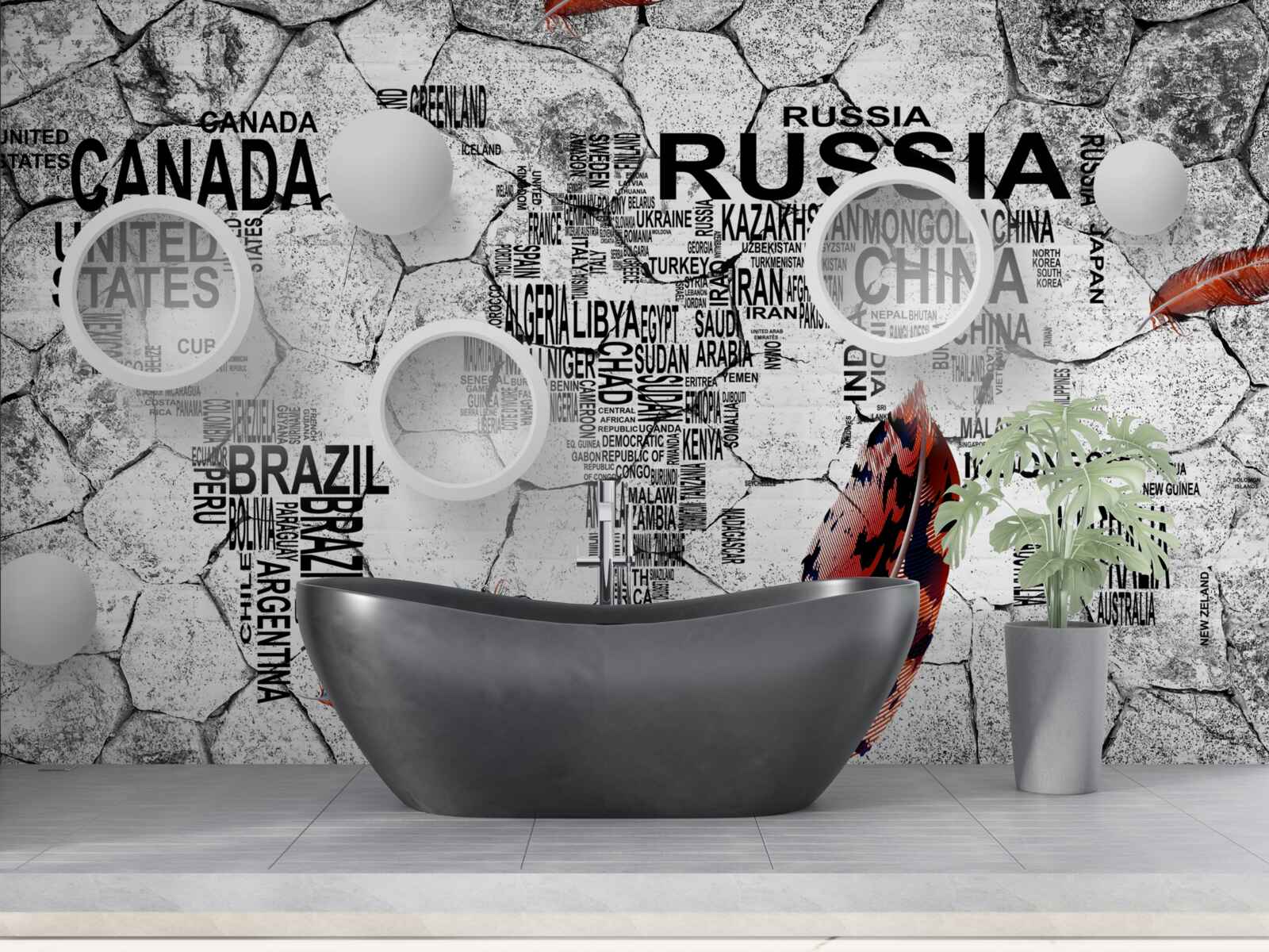 Fototapeta pióra i nazwy krajów