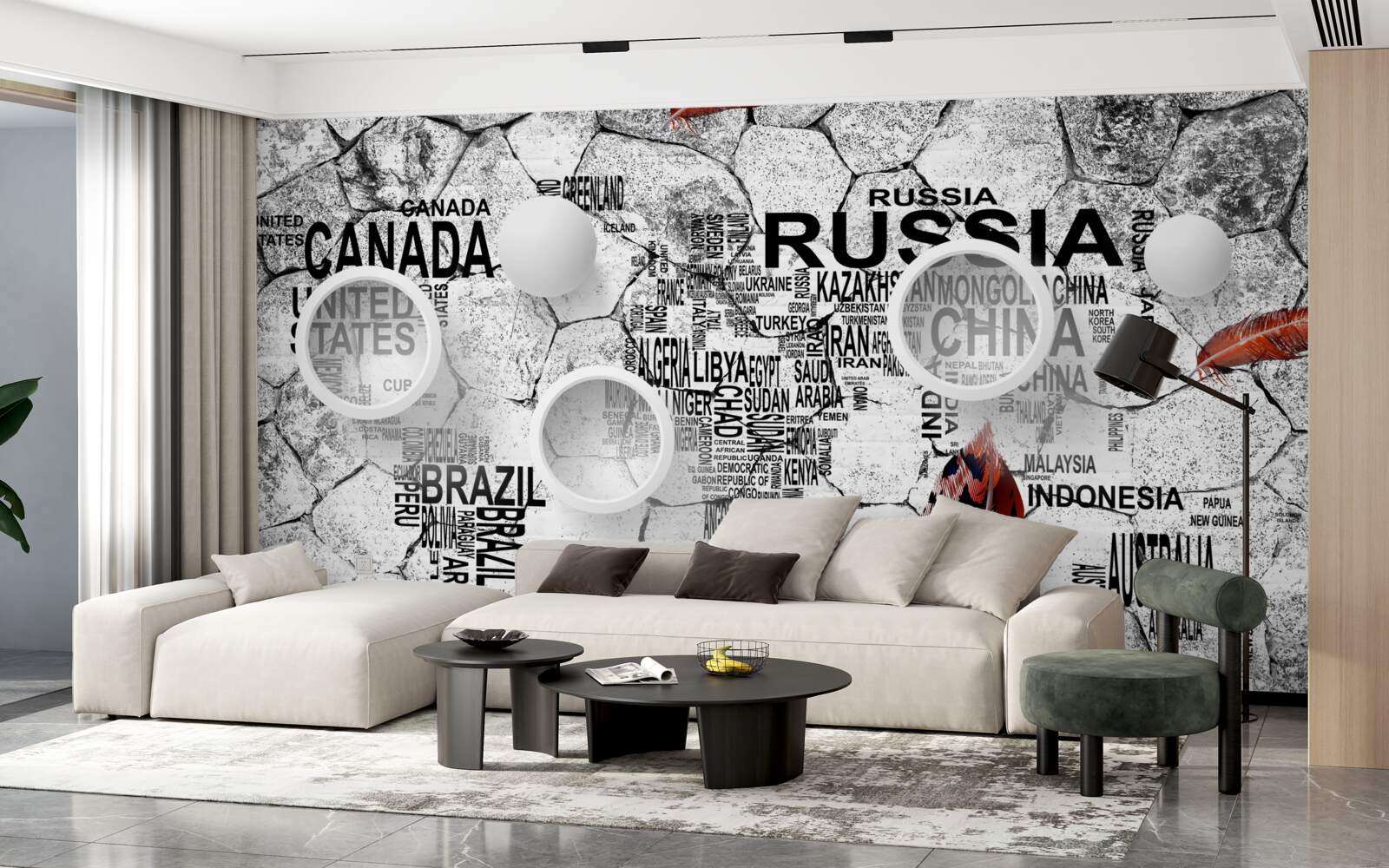 Fototapeta pióra i nazwy krajów