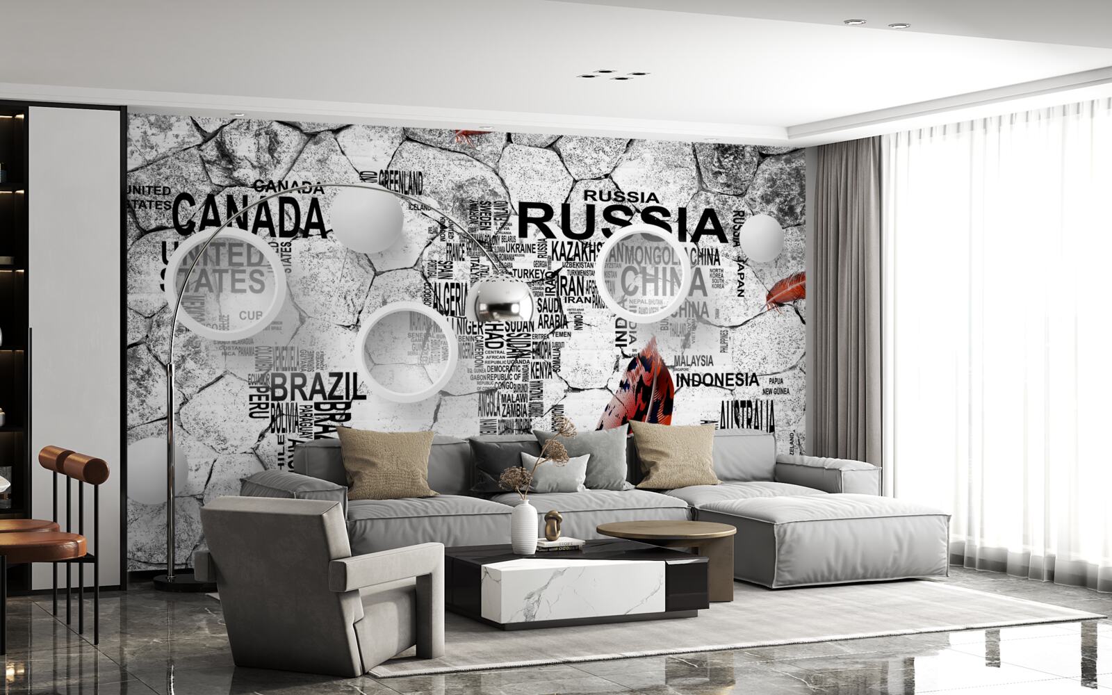 Fototapeta pióra i nazwy krajów