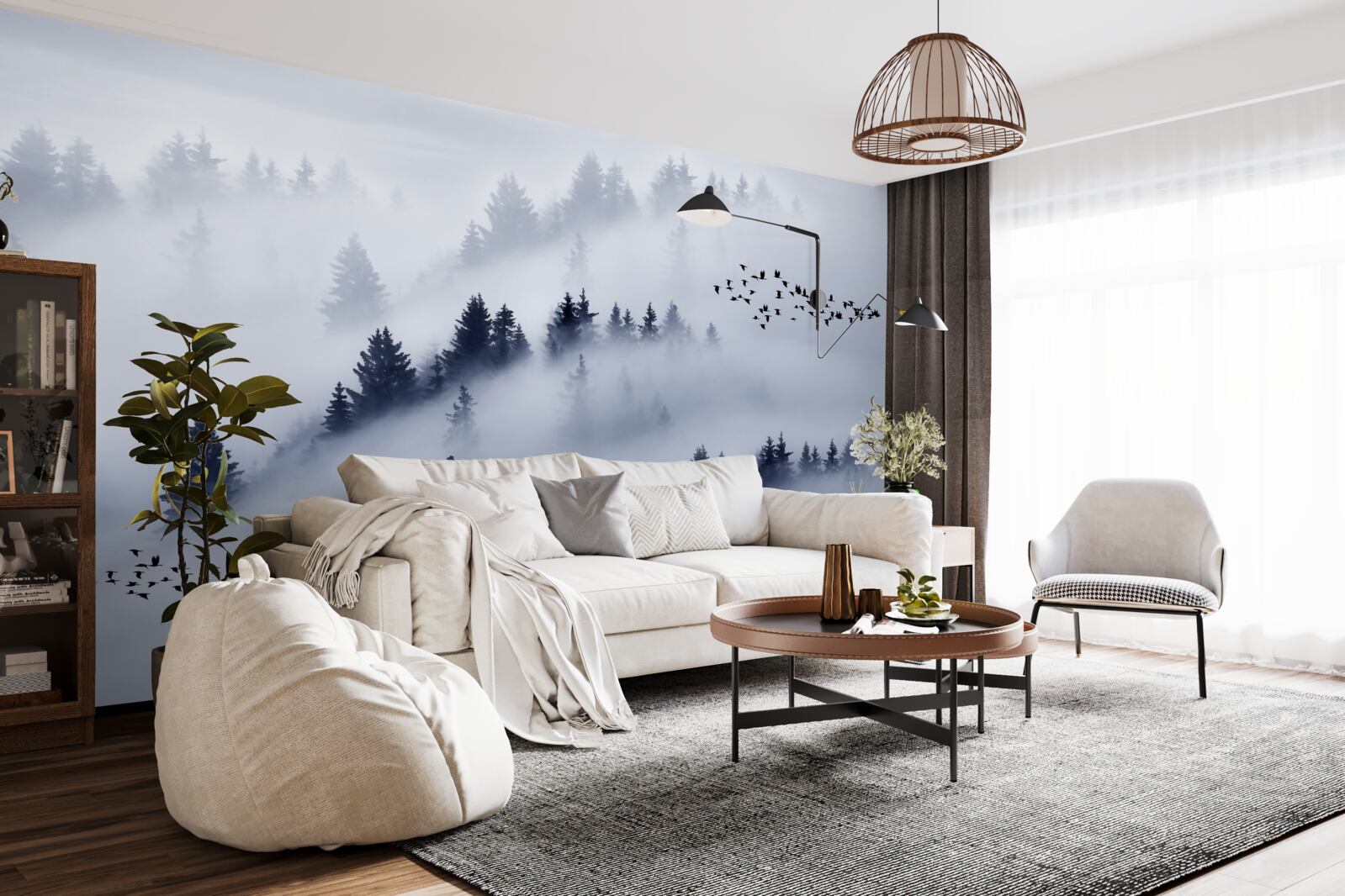 Fototapeta las iglasty spowija gęsta mgła