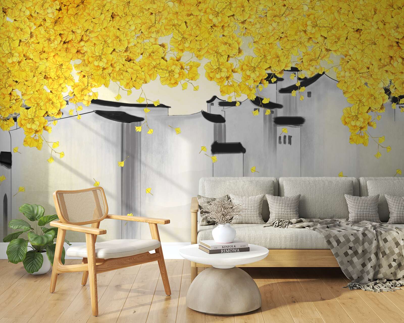 Fototapeta bujne rośliny wznoszą się ponad dachami budynków