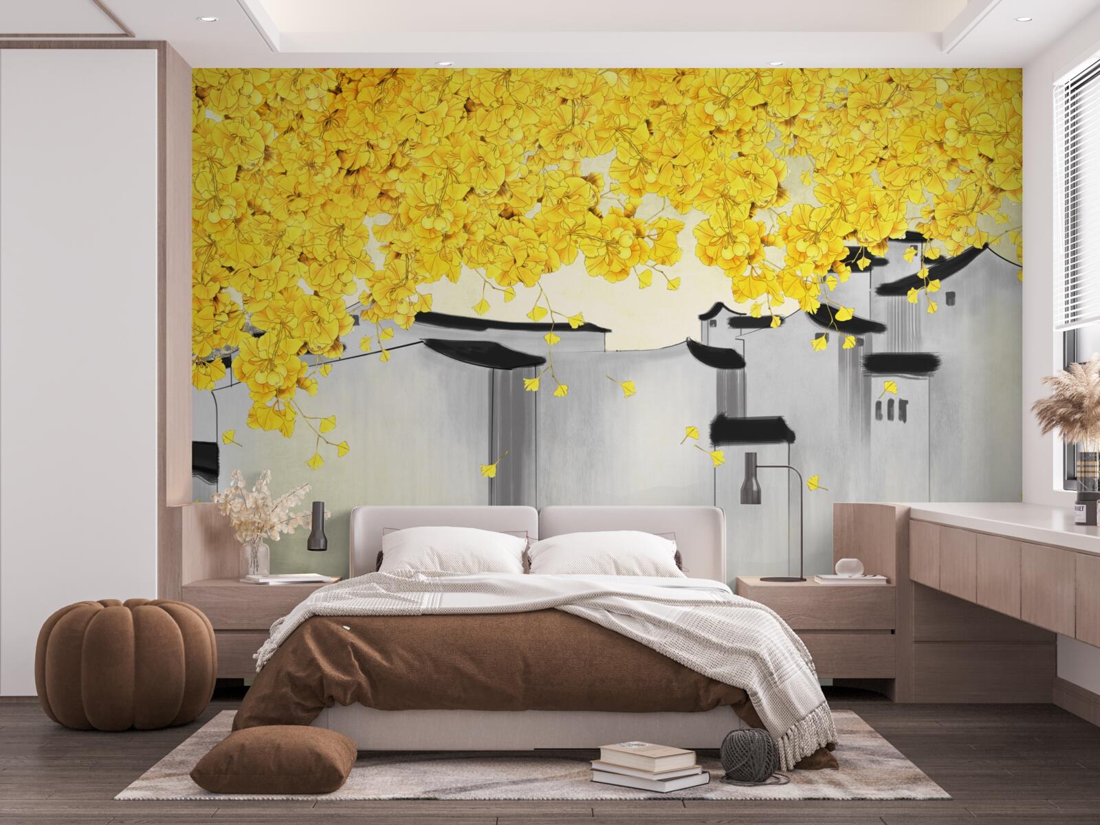 Fototapeta bujne rośliny wznoszą się ponad dachami budynków