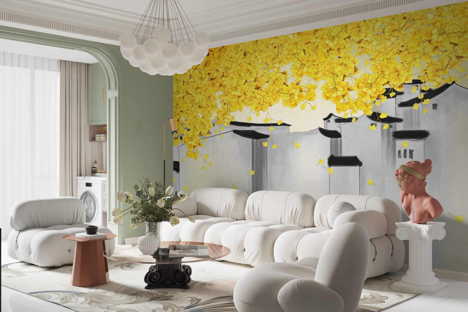 Fototapeta bujne rośliny wznoszą się ponad dachami budynków