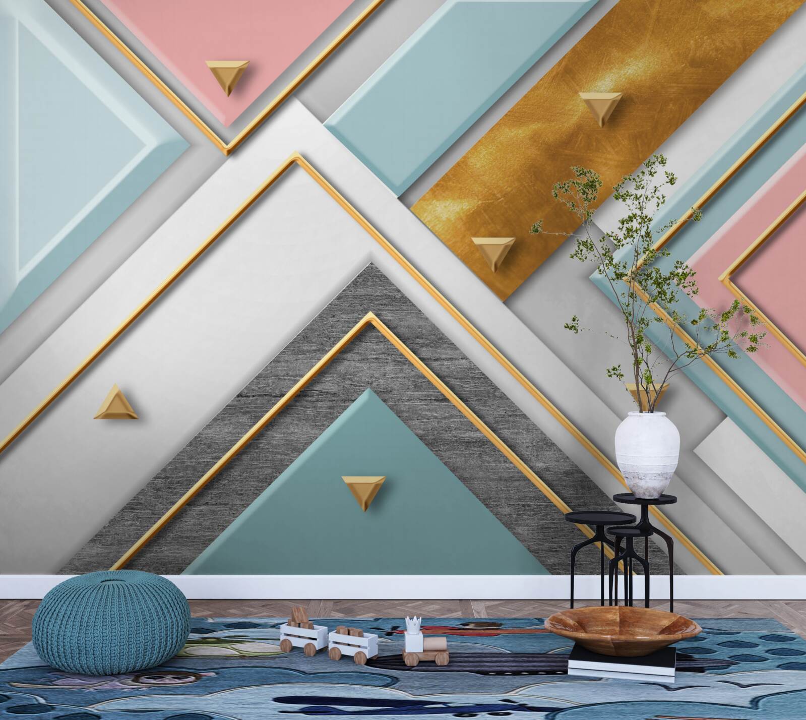 Fototapeta delikatna różowa mozaika ozdobiona złotem