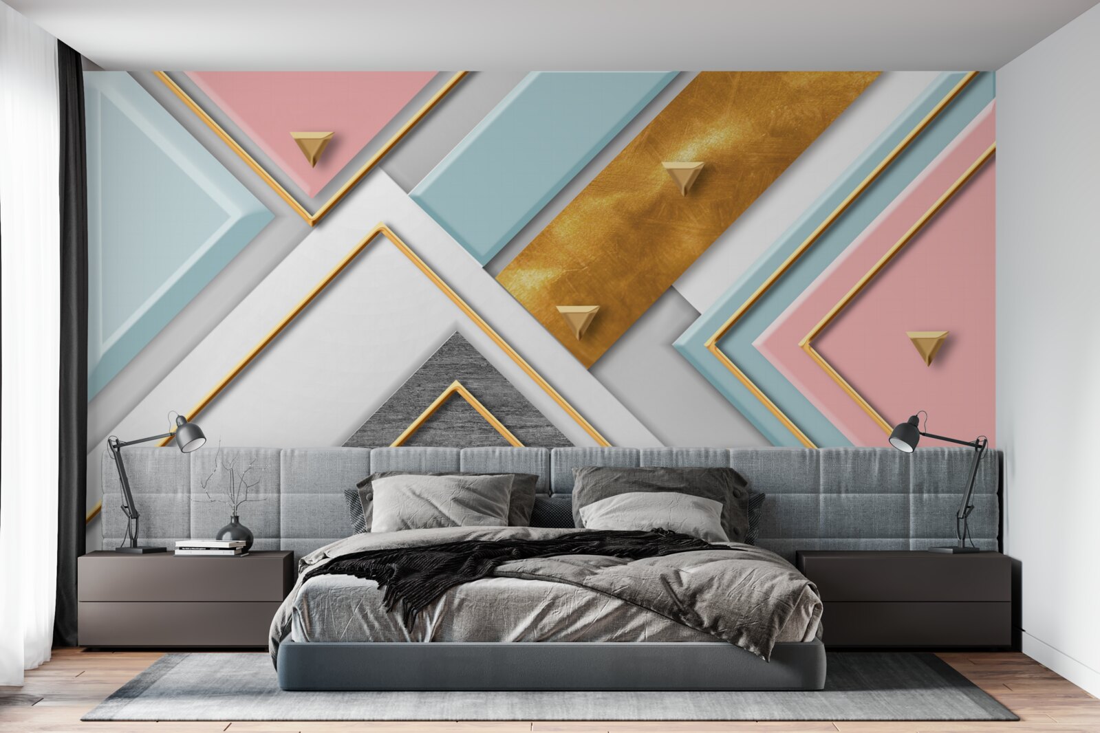 Fototapeta delikatna różowa mozaika ozdobiona złotem