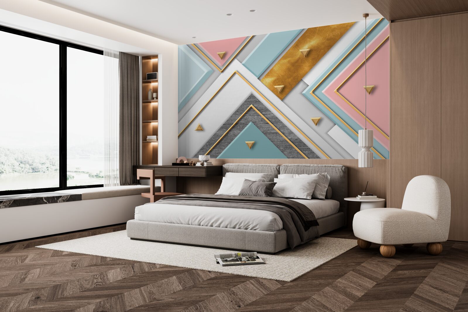 Fototapeta delikatna różowa mozaika ozdobiona złotem