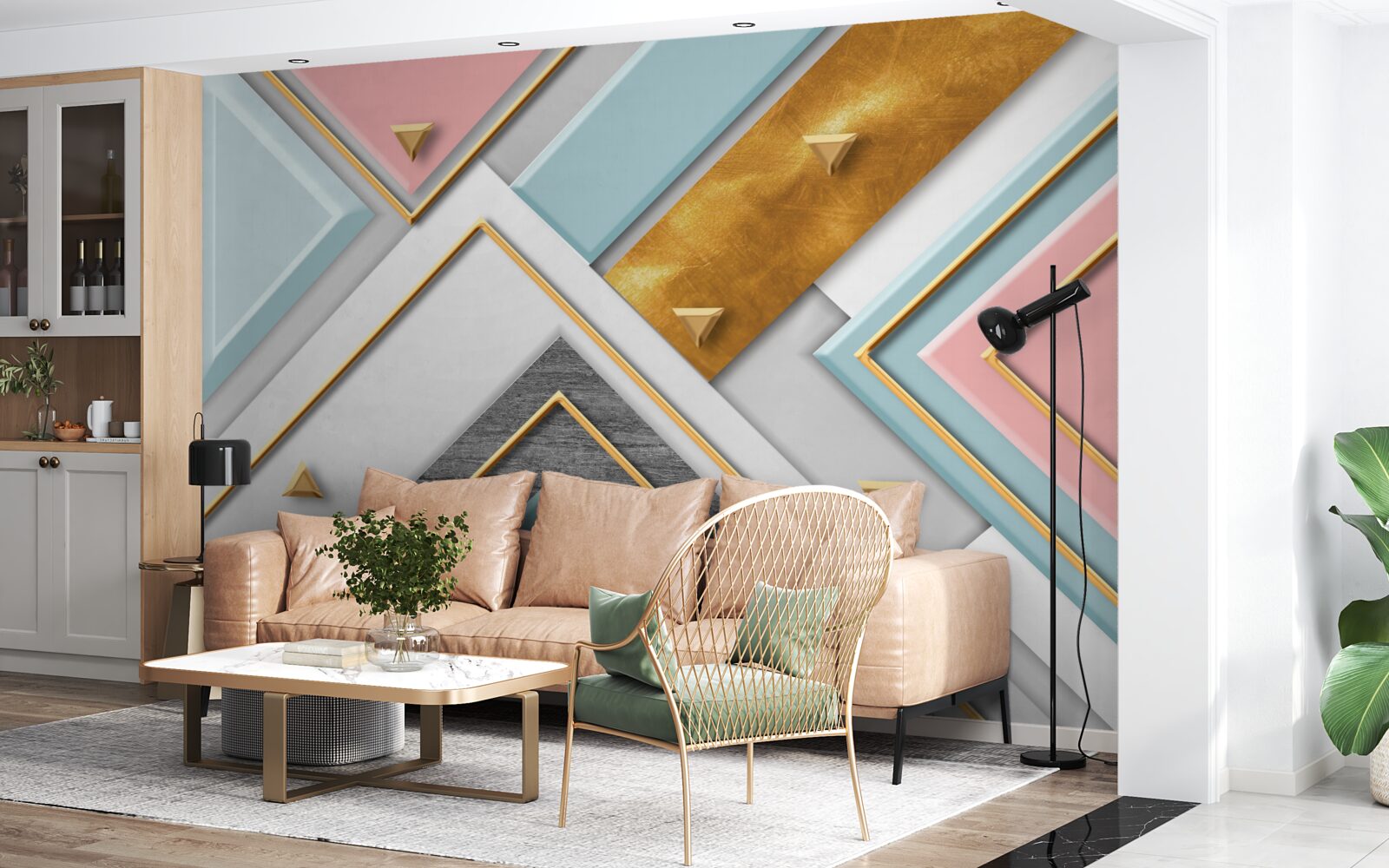 Fototapeta delikatna różowa mozaika ozdobiona złotem